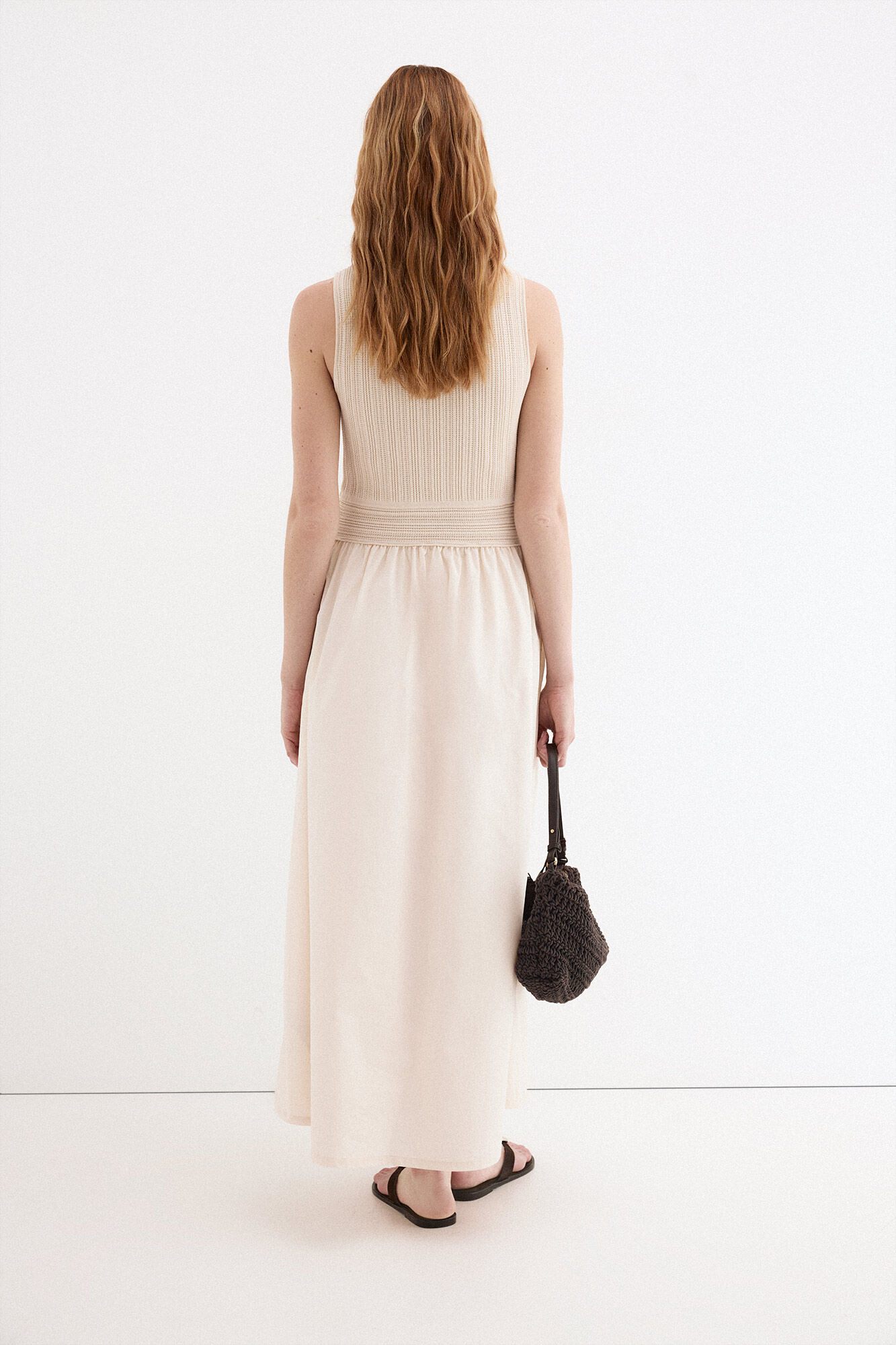 Pedro del Hierro Combined knit bodice dress Ecru