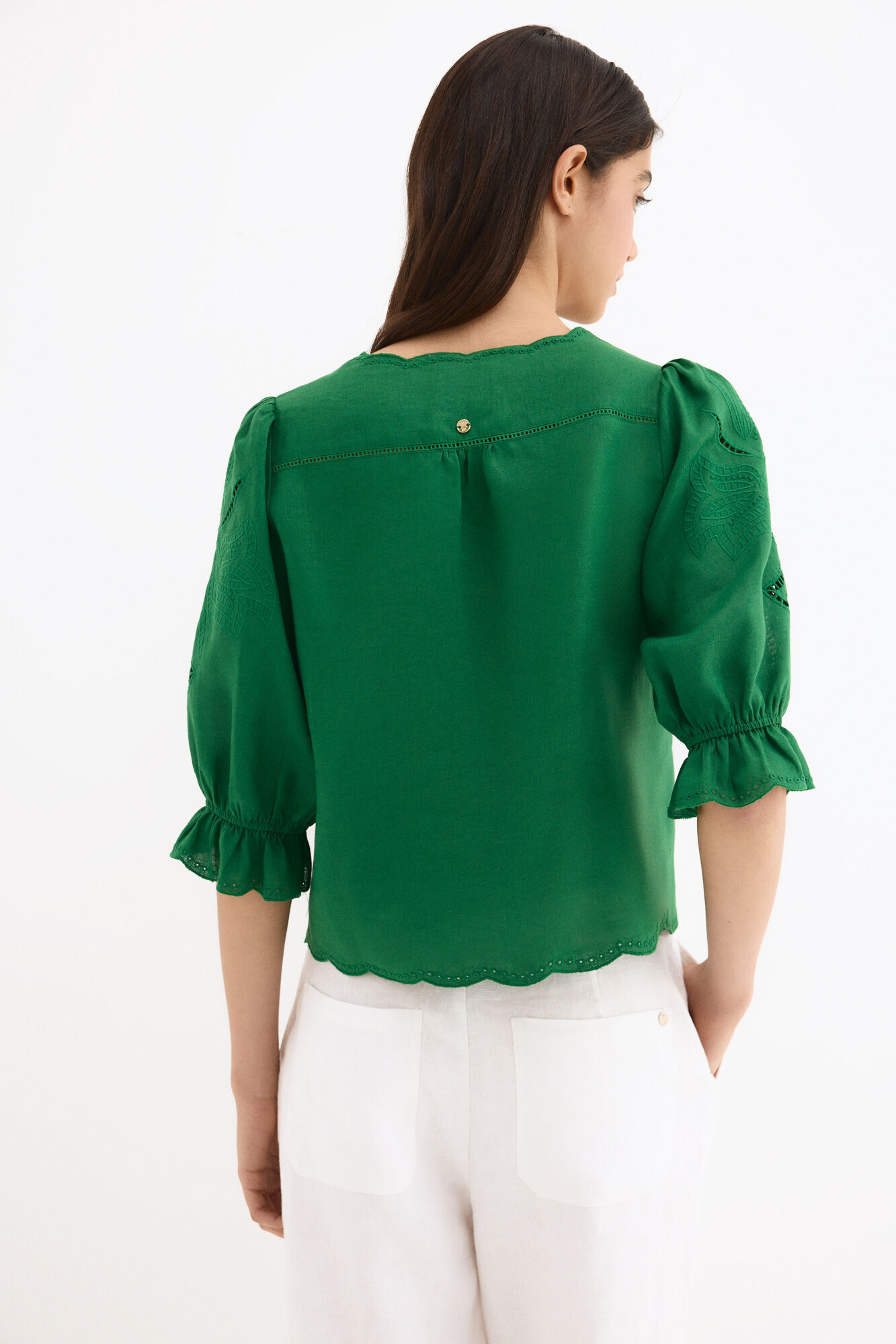 Pedro del Hierro Embroidered linen blouse Green
