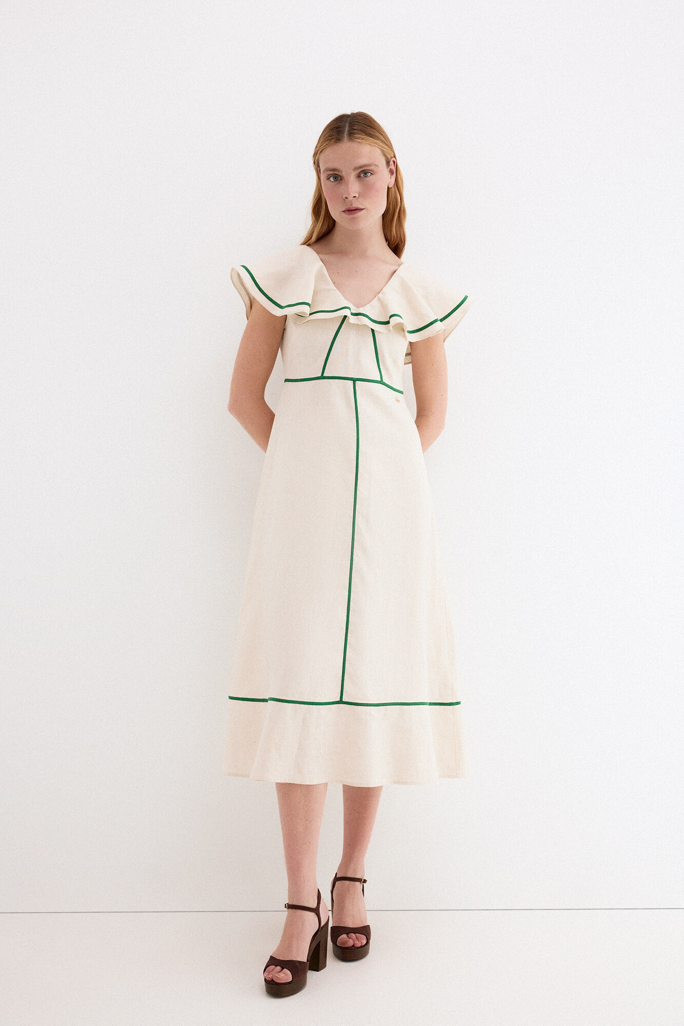 Pedro del Hierro Linen dress with contrast details Ecru