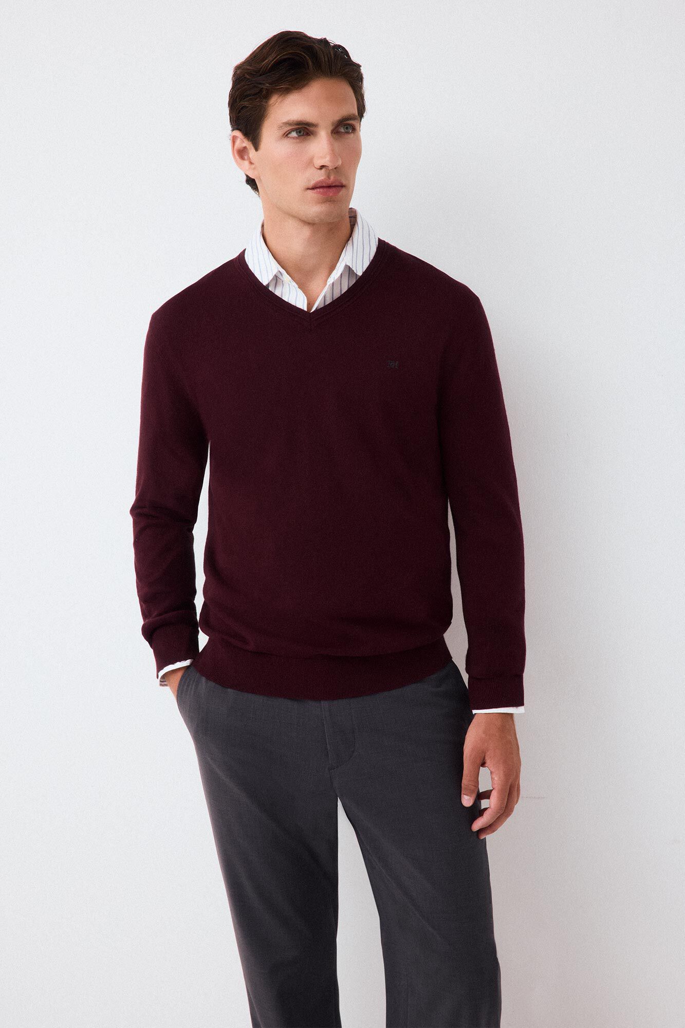 Pedro del Hierro Camisola de malha premium em algod&atilde;o, seda e caxemira