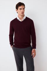 Pedro del Hierro Camisola de malha premium em algod&atilde;o, seda e caxemira Bordeaux