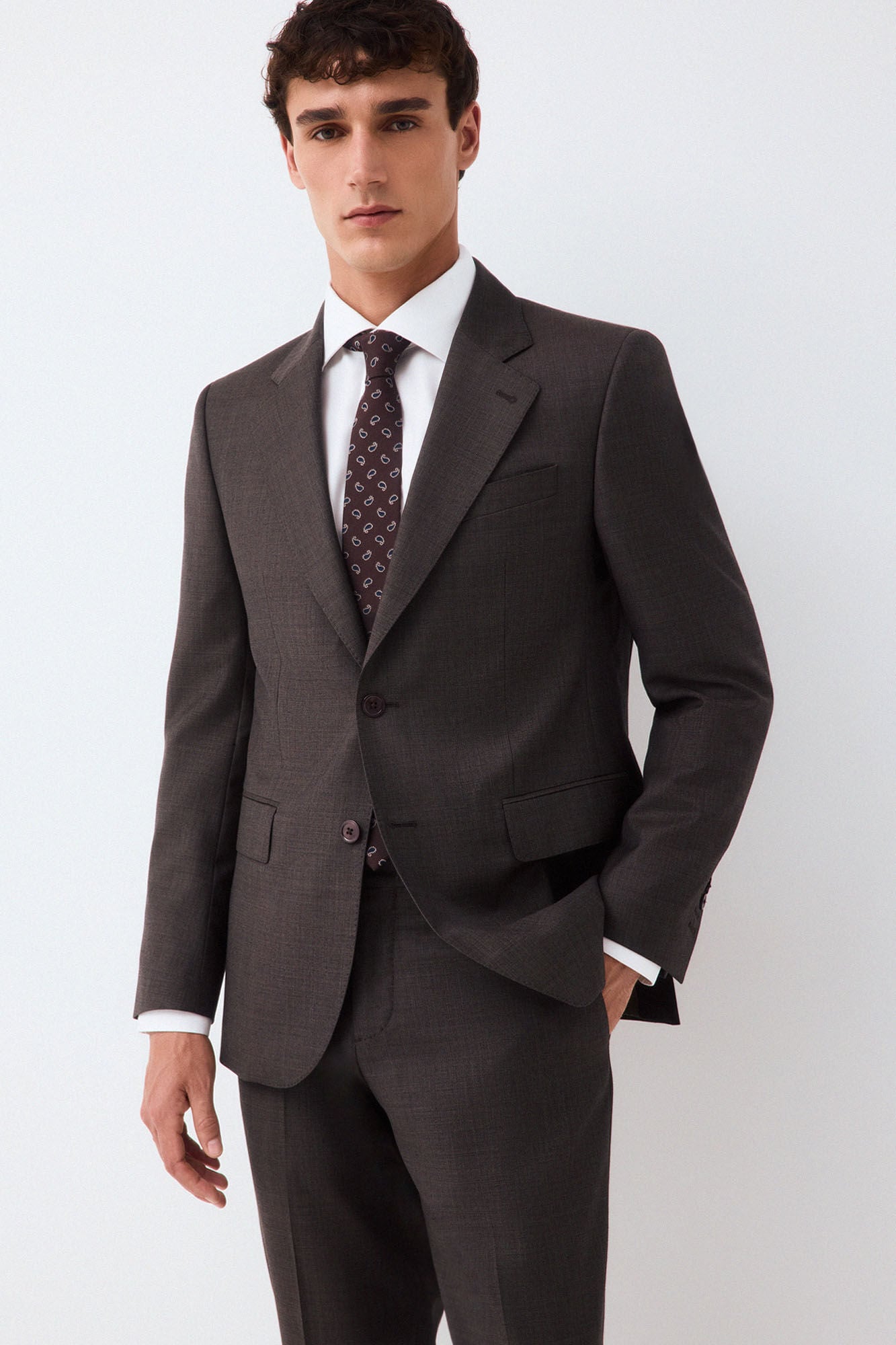 Pedro del Hierro Tailored high-waisted serge coordinated suit jacket Brown