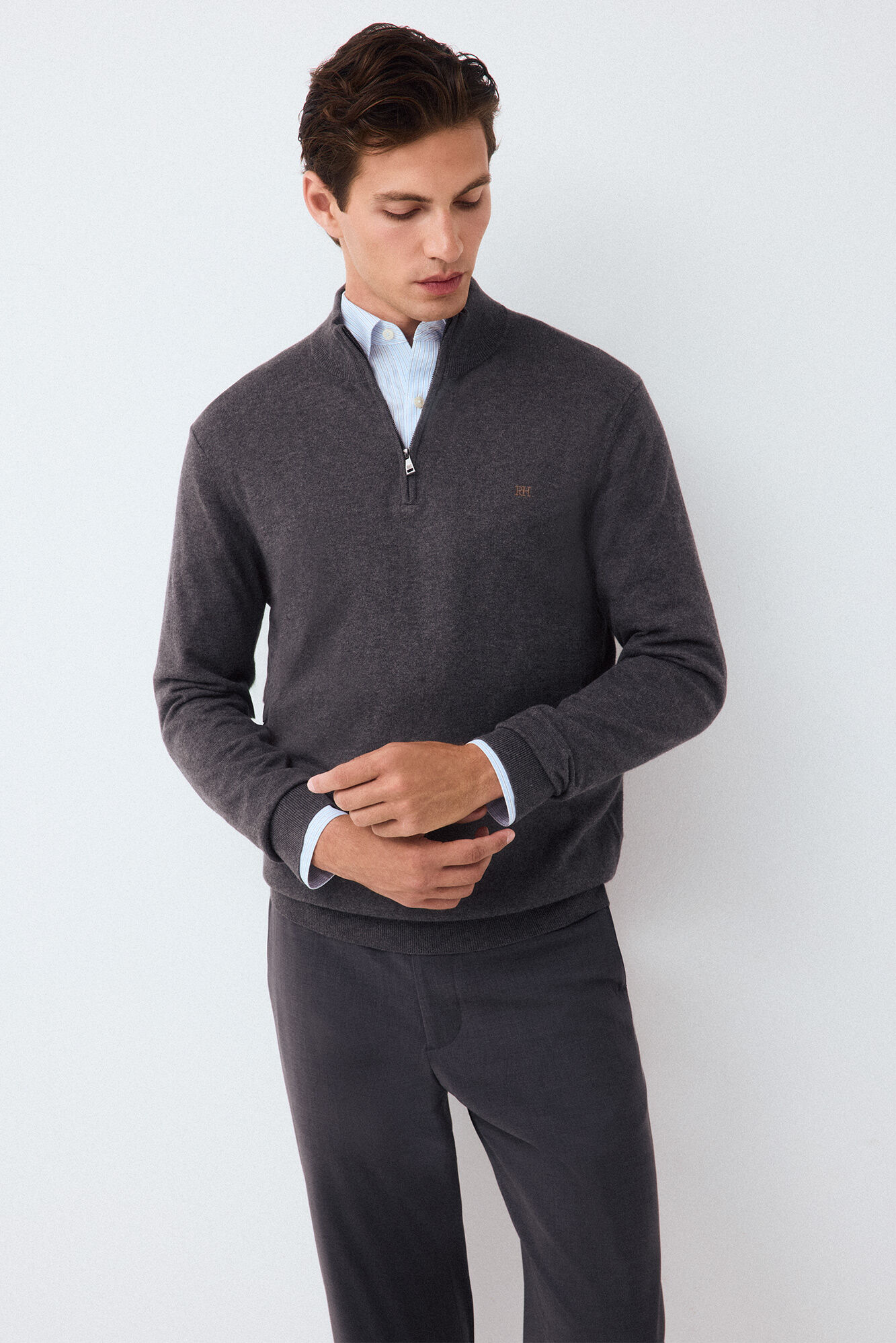 Pedro del Hierro Camisola de malha premium em algod&atilde;o, seda e caxemira