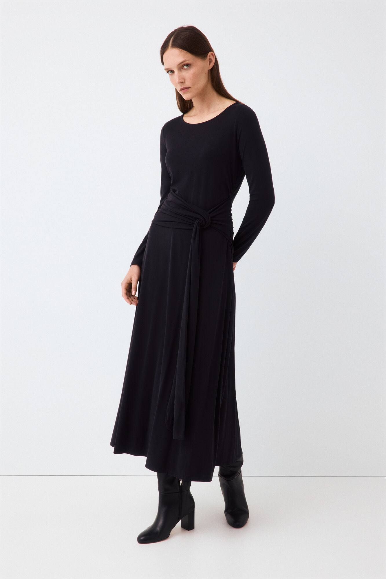 Pedro del Hierro Fluid long sleeve dress with knot detail Black