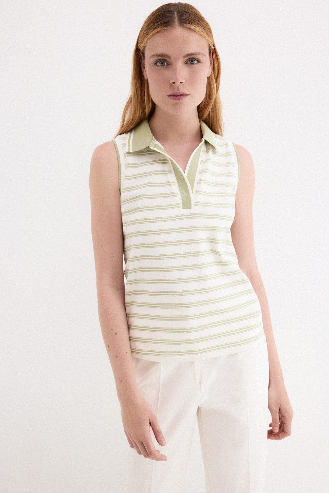 Pedro del Hierro Striped sleeveless polo shirt Ecru