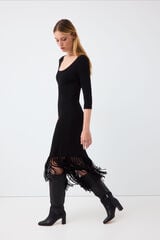Pedro del Hierro Fringed knit dress Black