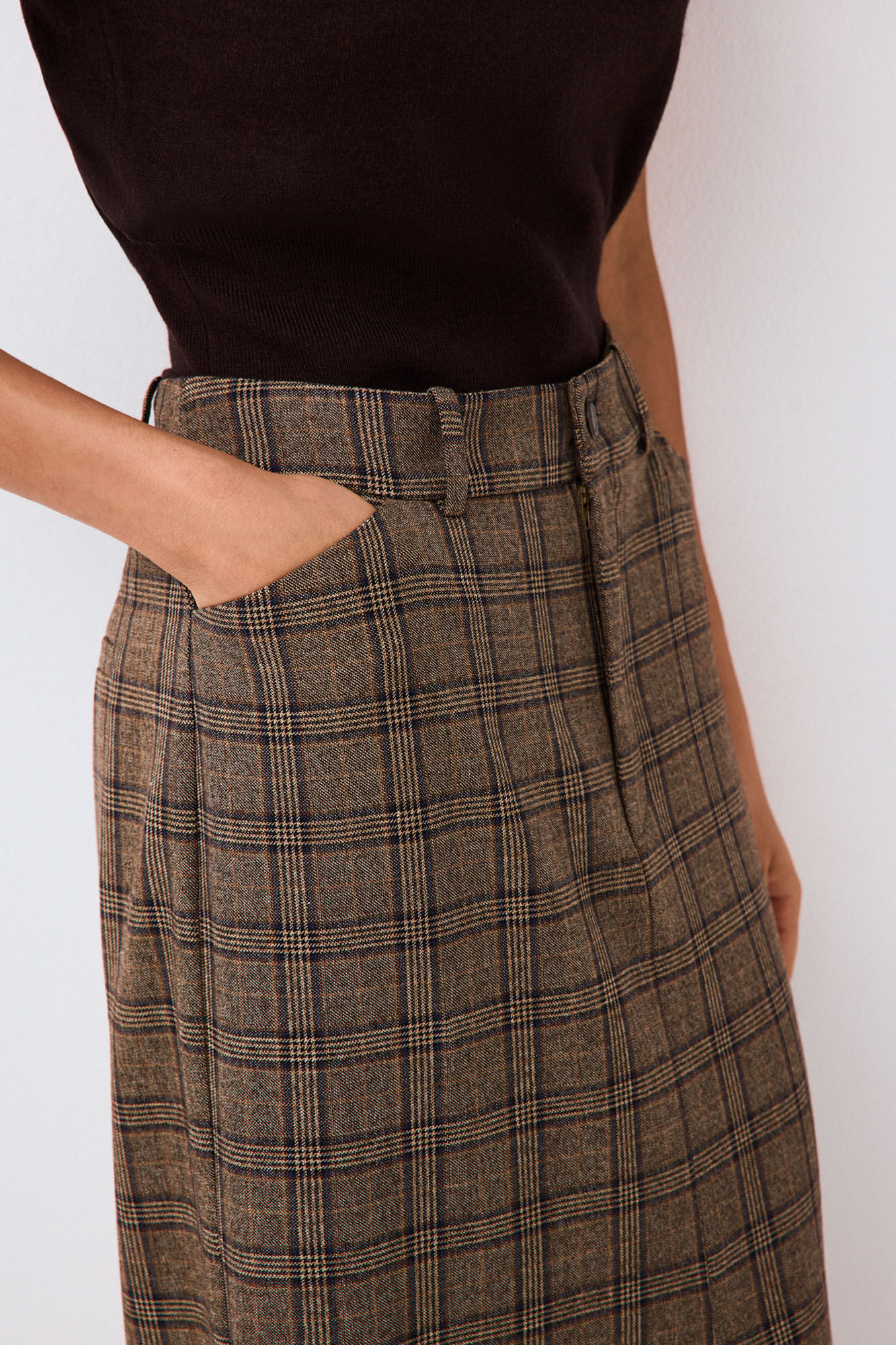 Pedro del Hierro Plaid straight skirt Brown