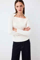 Pedro del Hierro Long sleeve square neck T-shirt Ecru