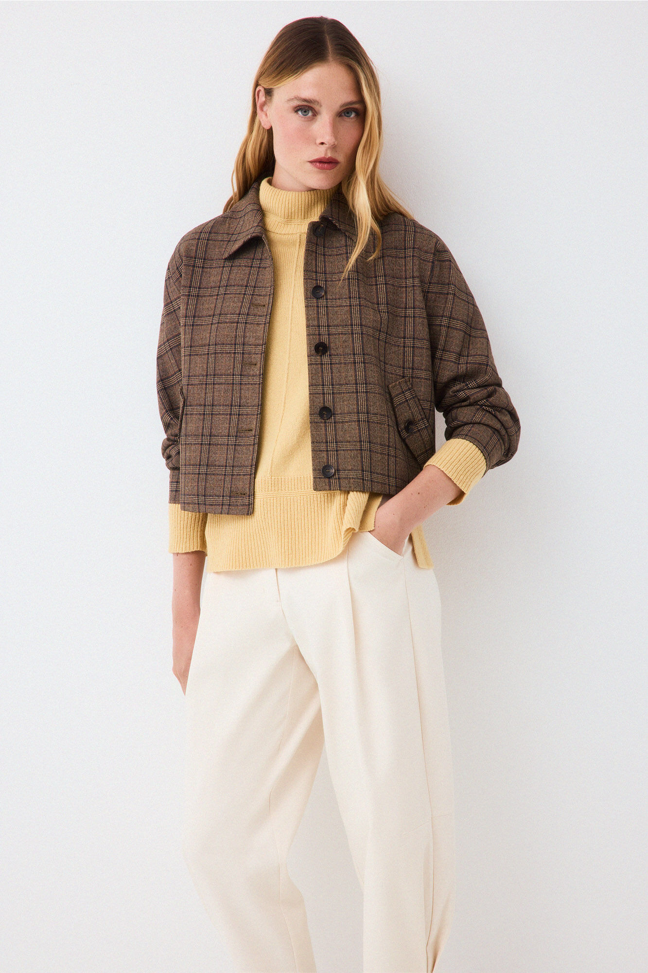 Pedro del Hierro Wool funnel neck jumper with central seam Yellow