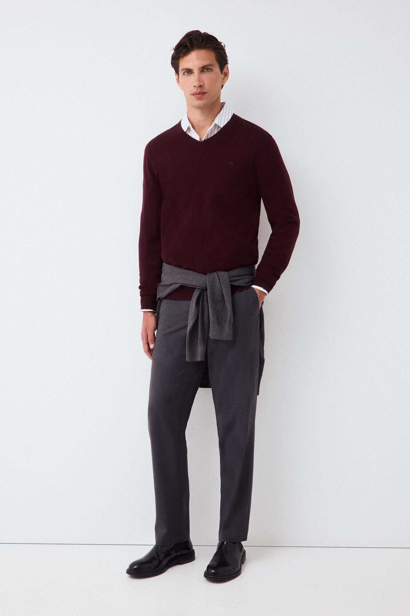 Pedro del Hierro Camisola de malha premium em algod&atilde;o, seda e caxemira Bordeaux