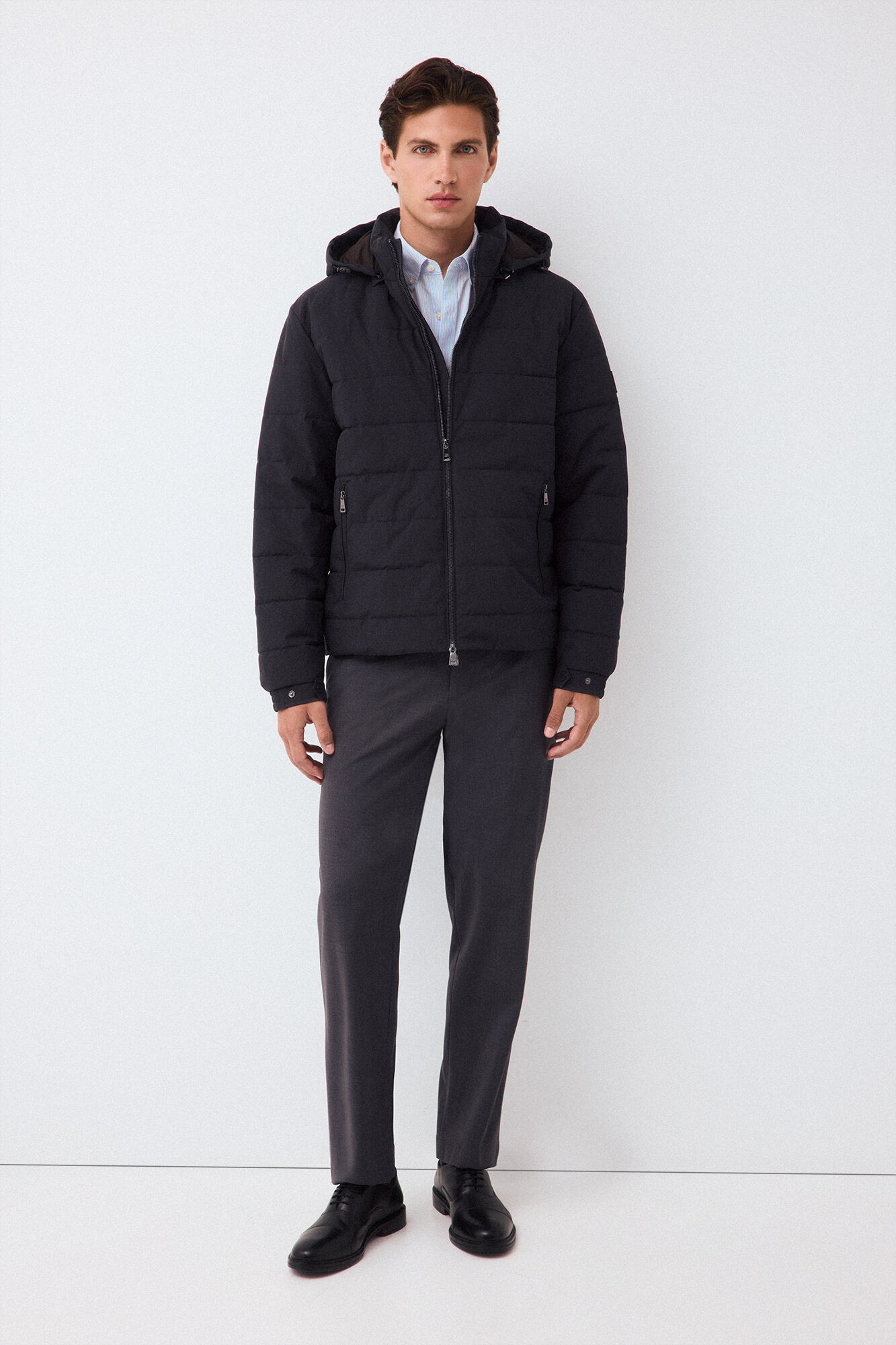 Pedro del Hierro Grey melange fabric puffer jacket Grey