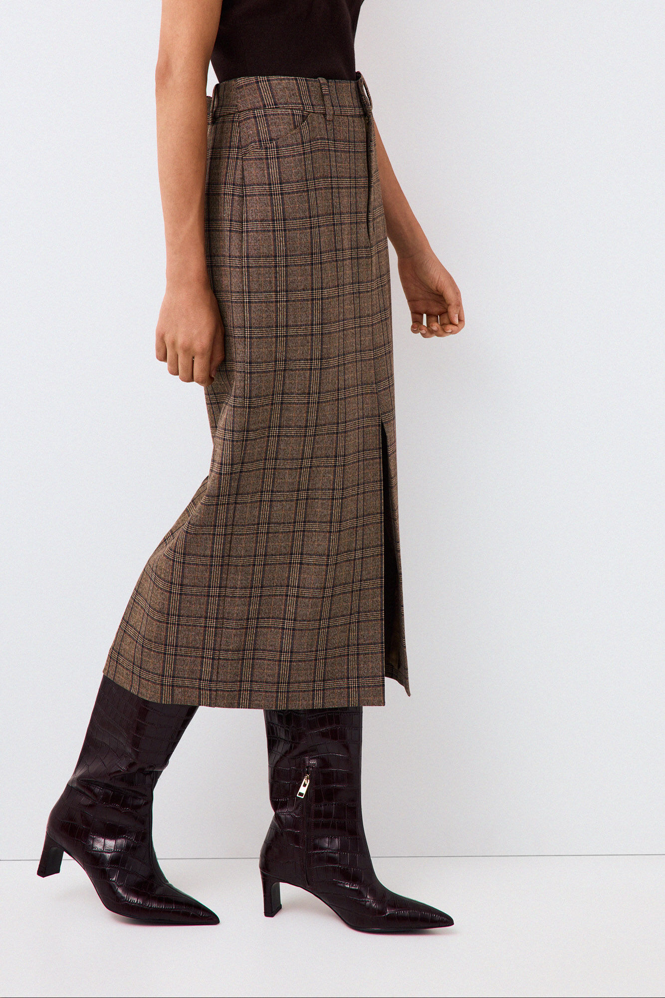 Pedro del Hierro Plaid straight skirt Brown
