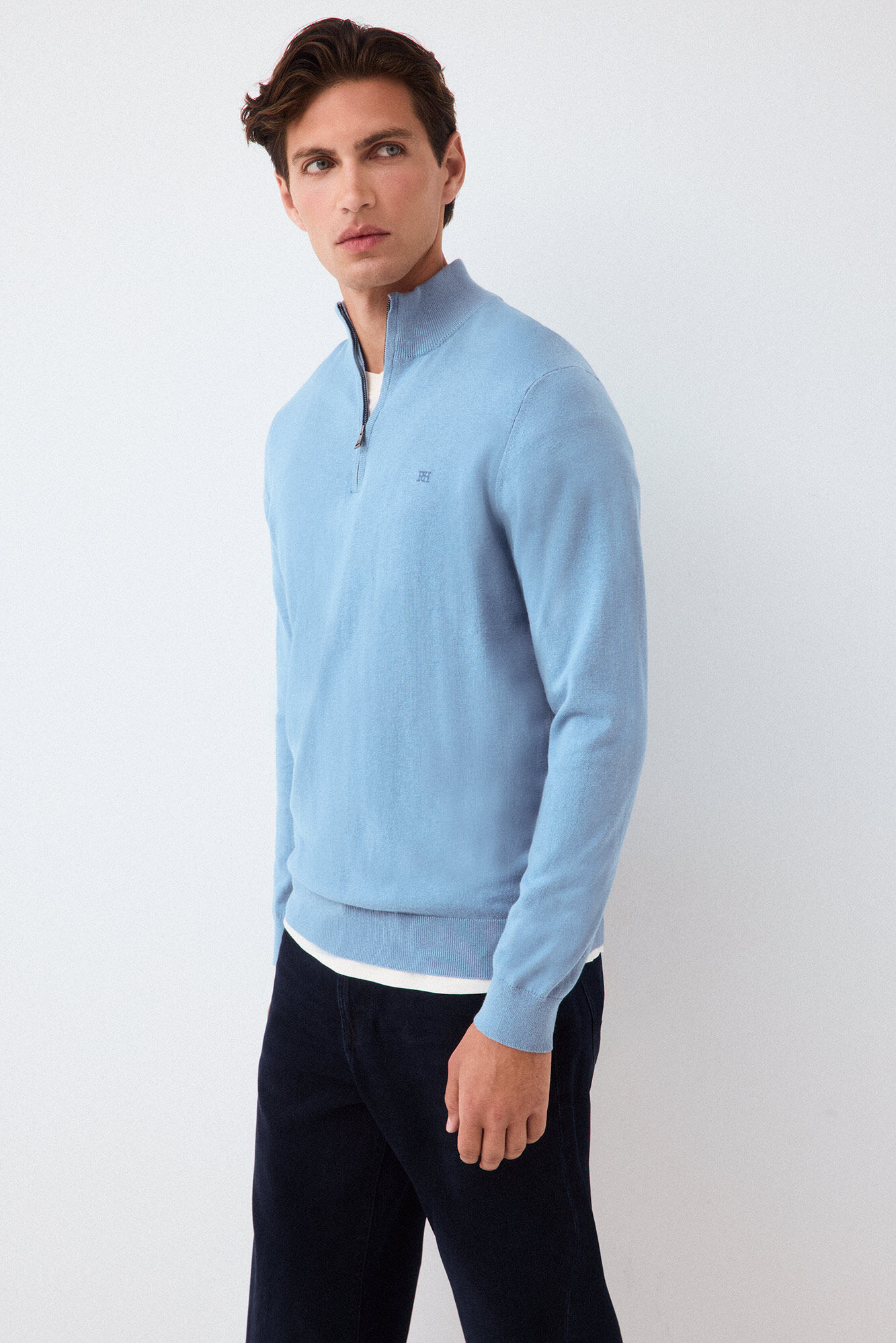 Pedro del Hierro Camisola de malha premium em algod&atilde;o, seda e caxemira