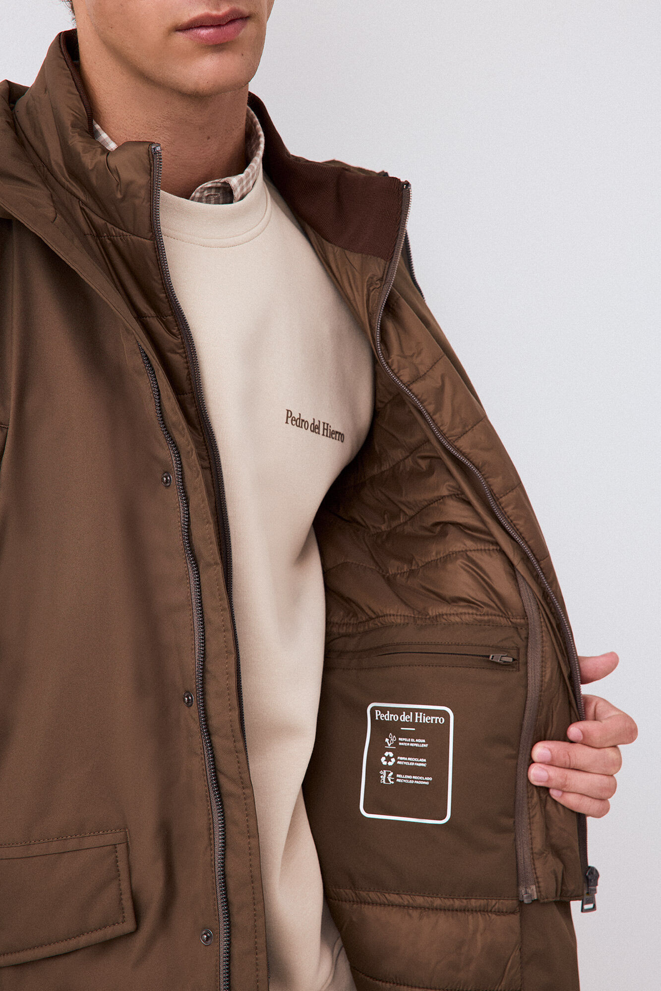 Pedro del Hierro Long four-pocket parka Brown