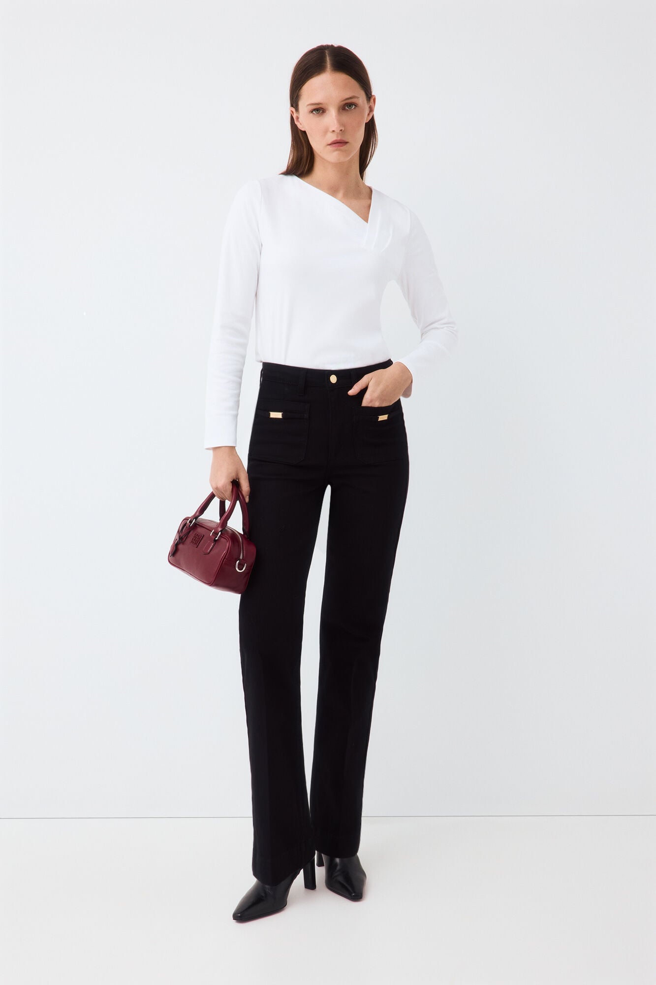 Pedro del Hierro Asymmetric crossover neckline T-shirt White