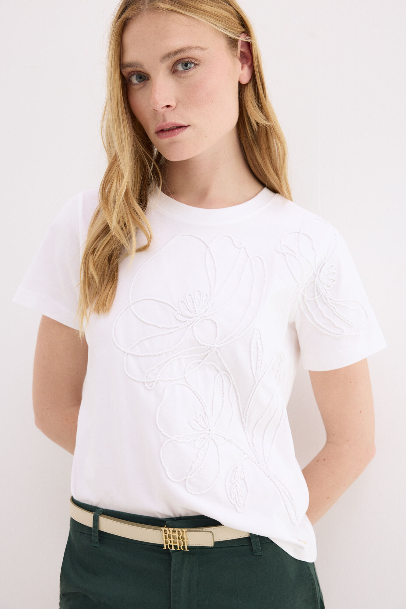 Pedro del Hierro Embroidered cord short sleeve T-shirt White