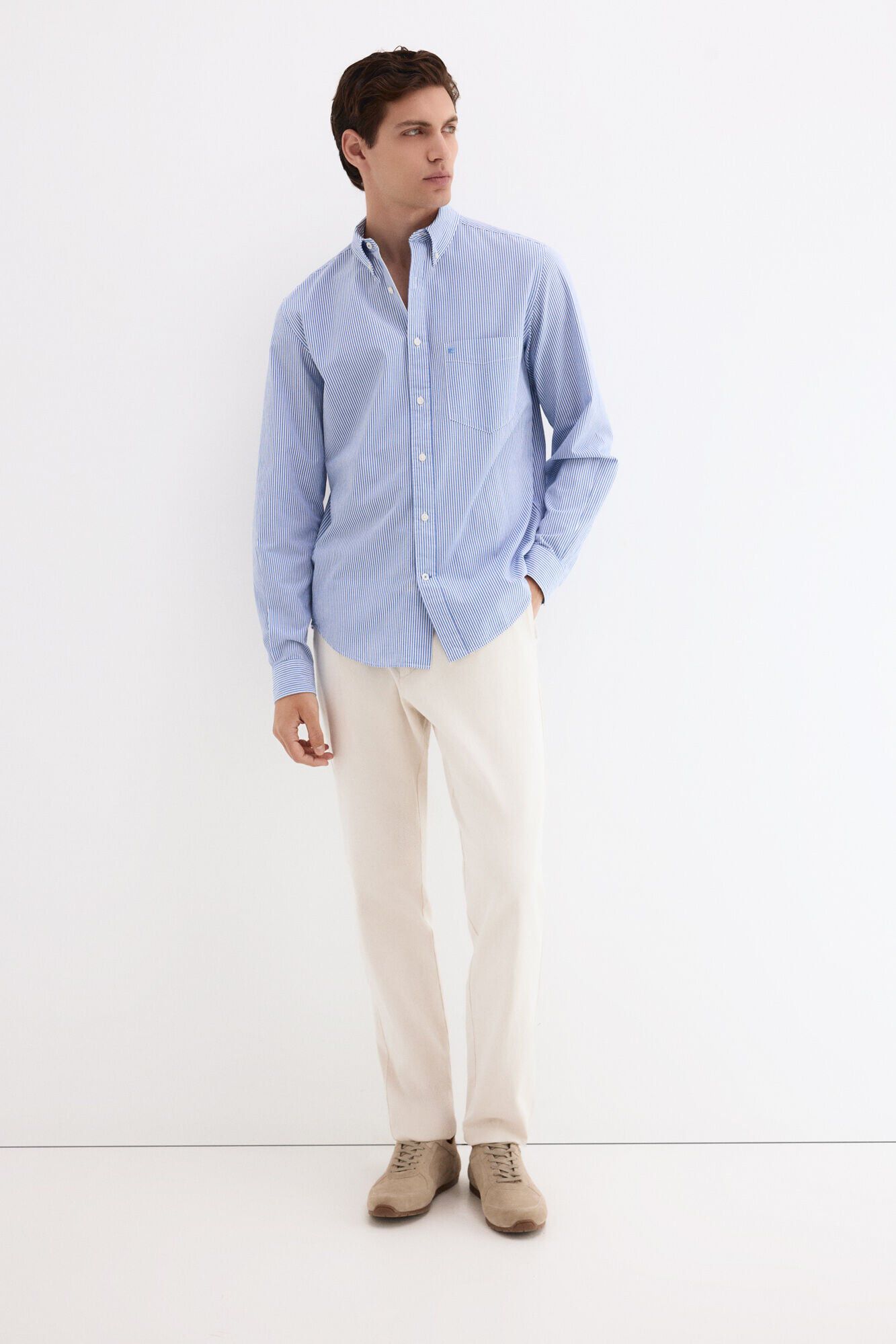 Pedro del Hierro Seersucker striped shirt Blue