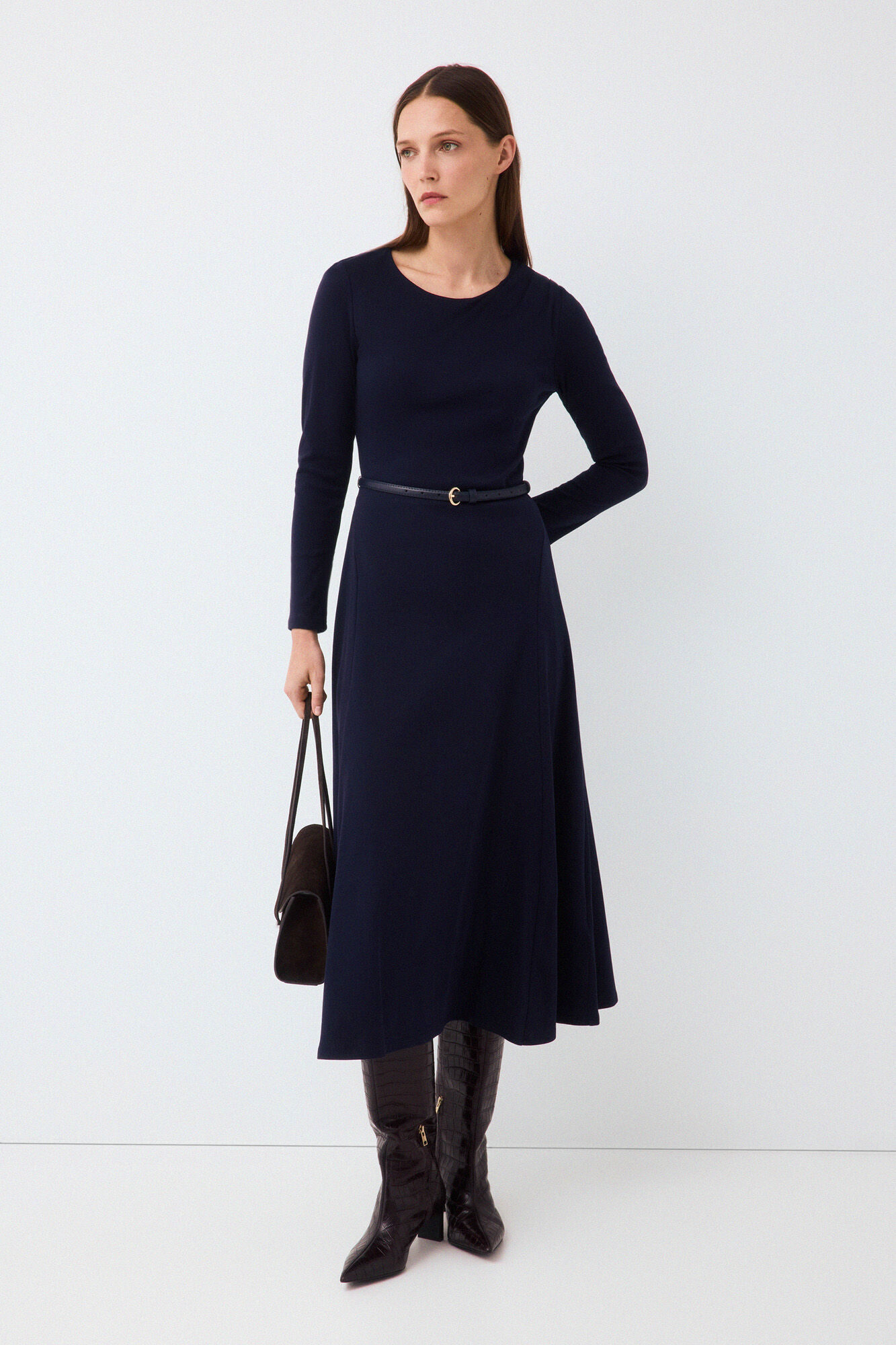 Pedro del Hierro Long sleeve midi dress with belt detail