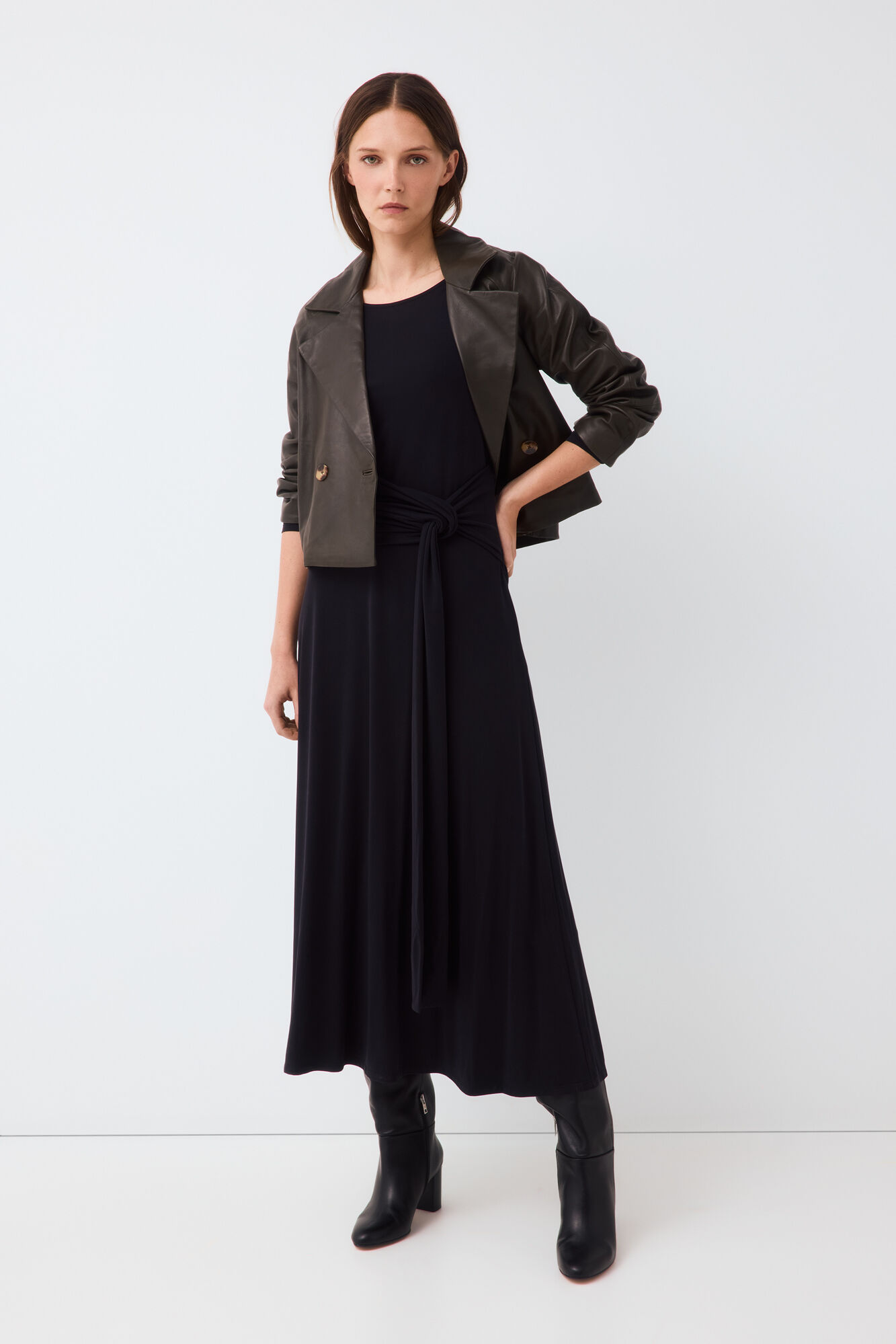 Pedro del Hierro Fluid long sleeve dress with knot detail