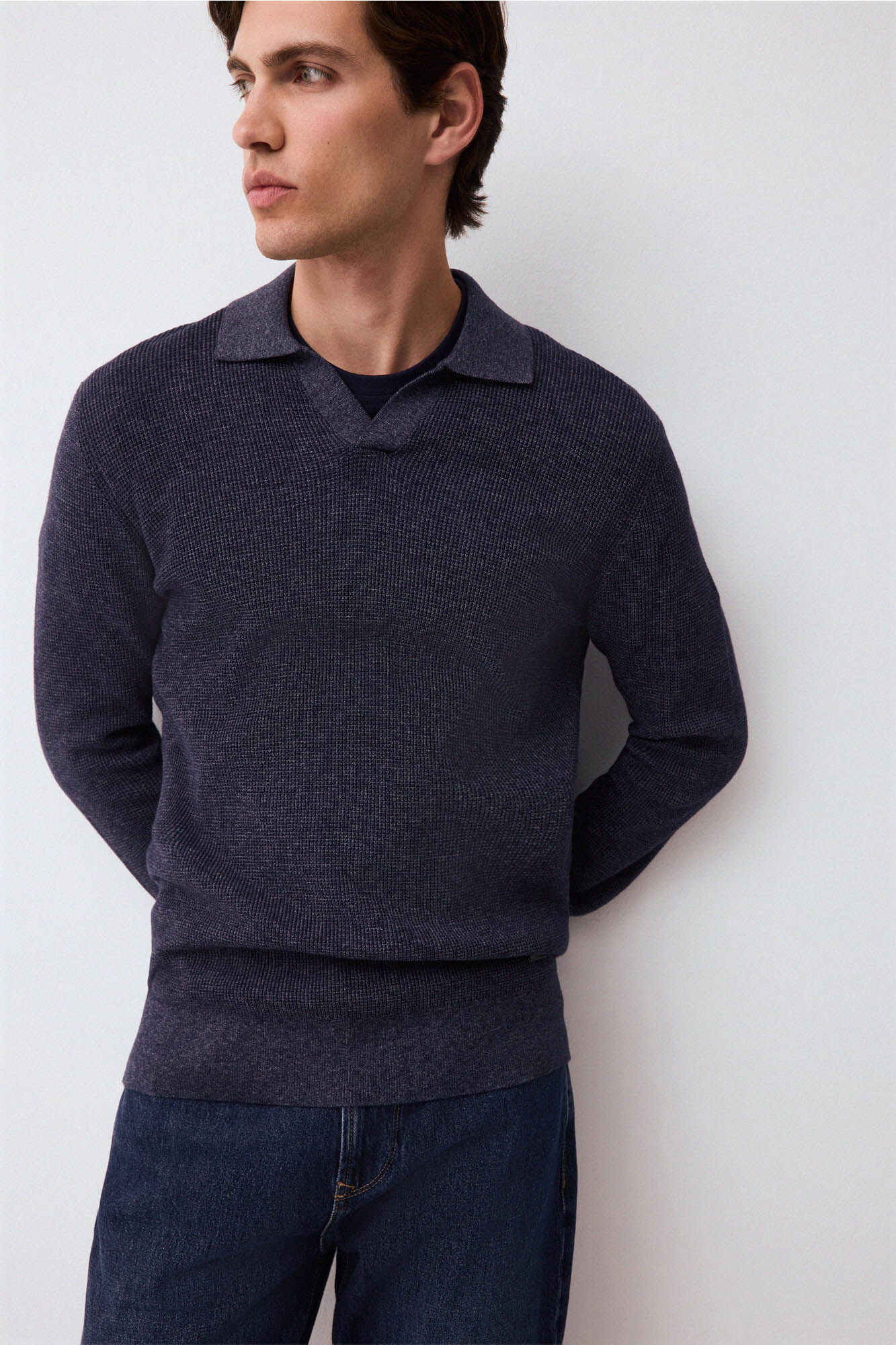 Pedro del Hierro Structured cotton polo neck knit jumper