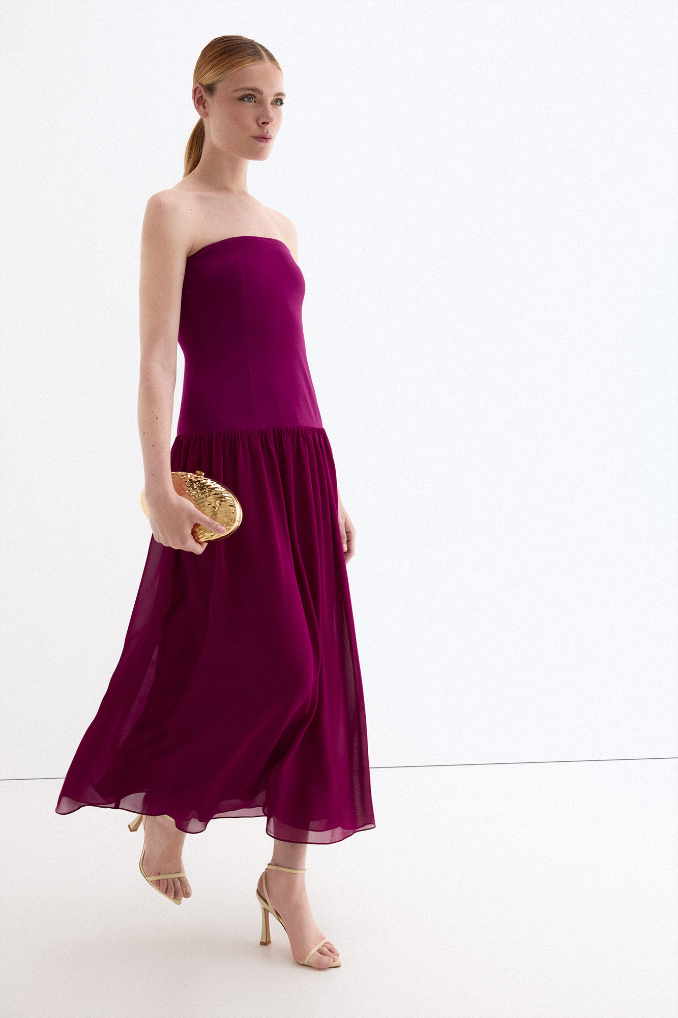Pedro del Hierro Strapless dress with cape detail Purple