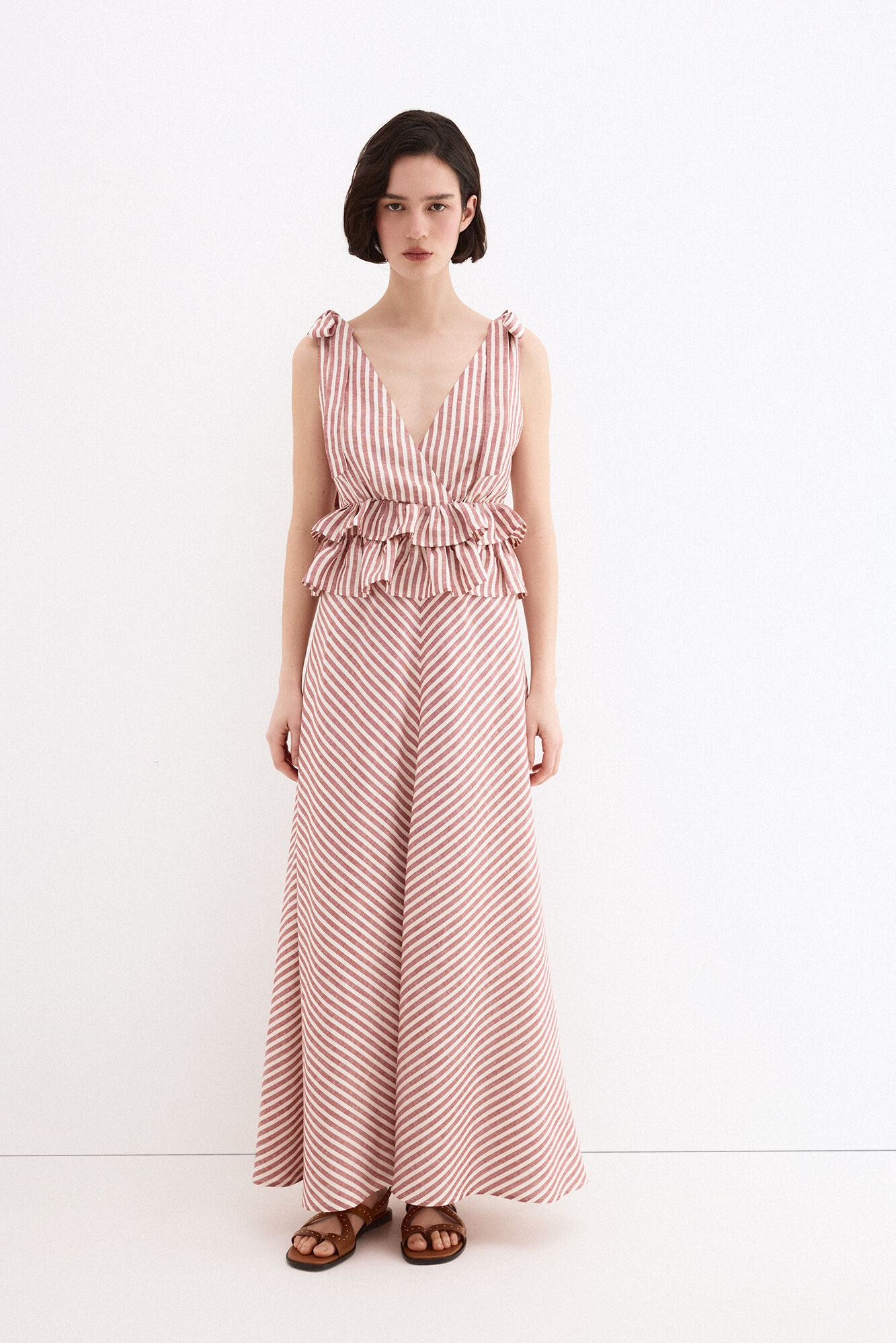 Pedro del Hierro Linen long dress with bow details Pink