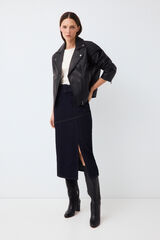 Pedro del Hierro Denim straight skirt with V-shaped cuts Blue