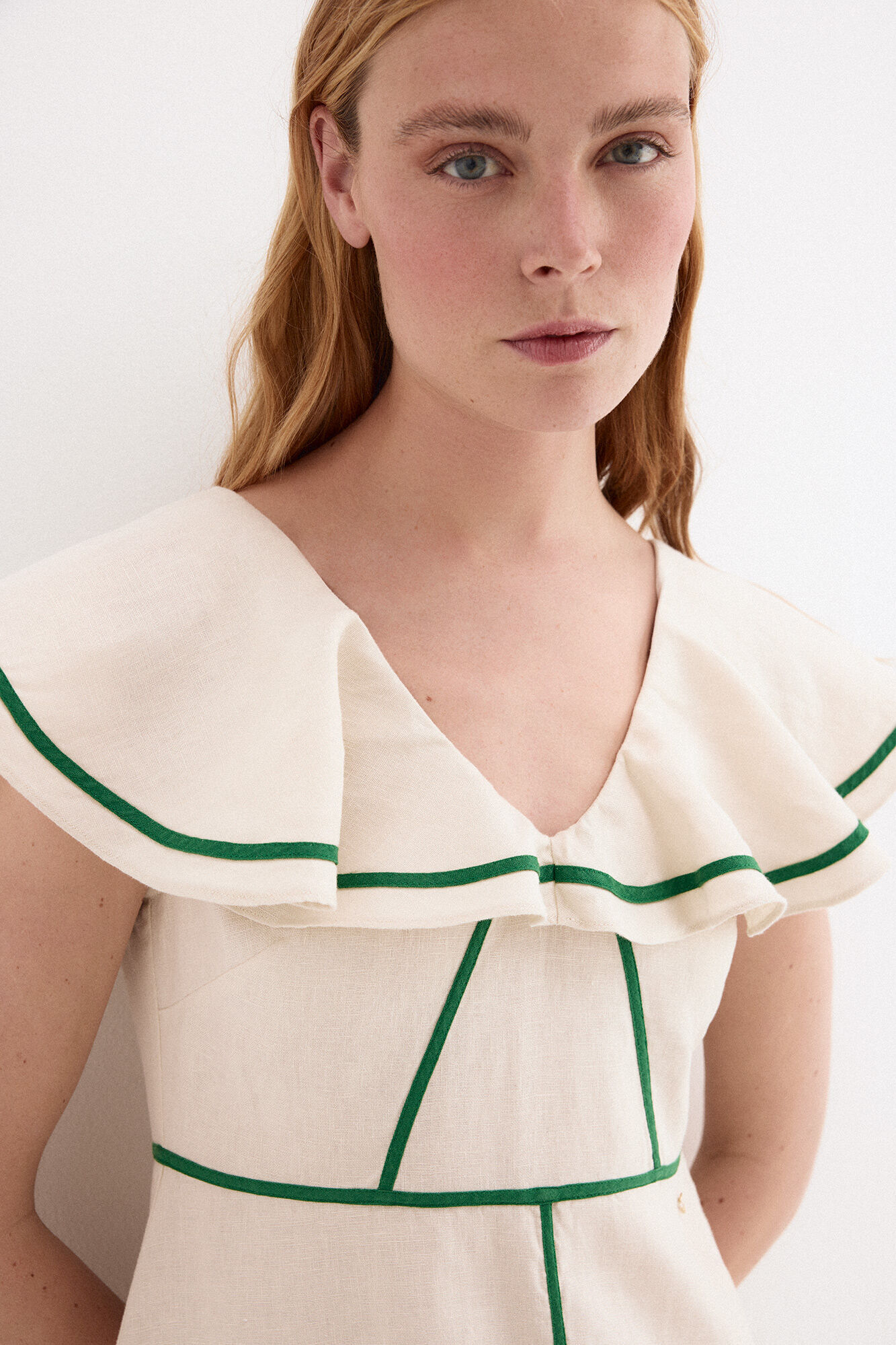 Pedro del Hierro Linen dress with contrast details Ecru