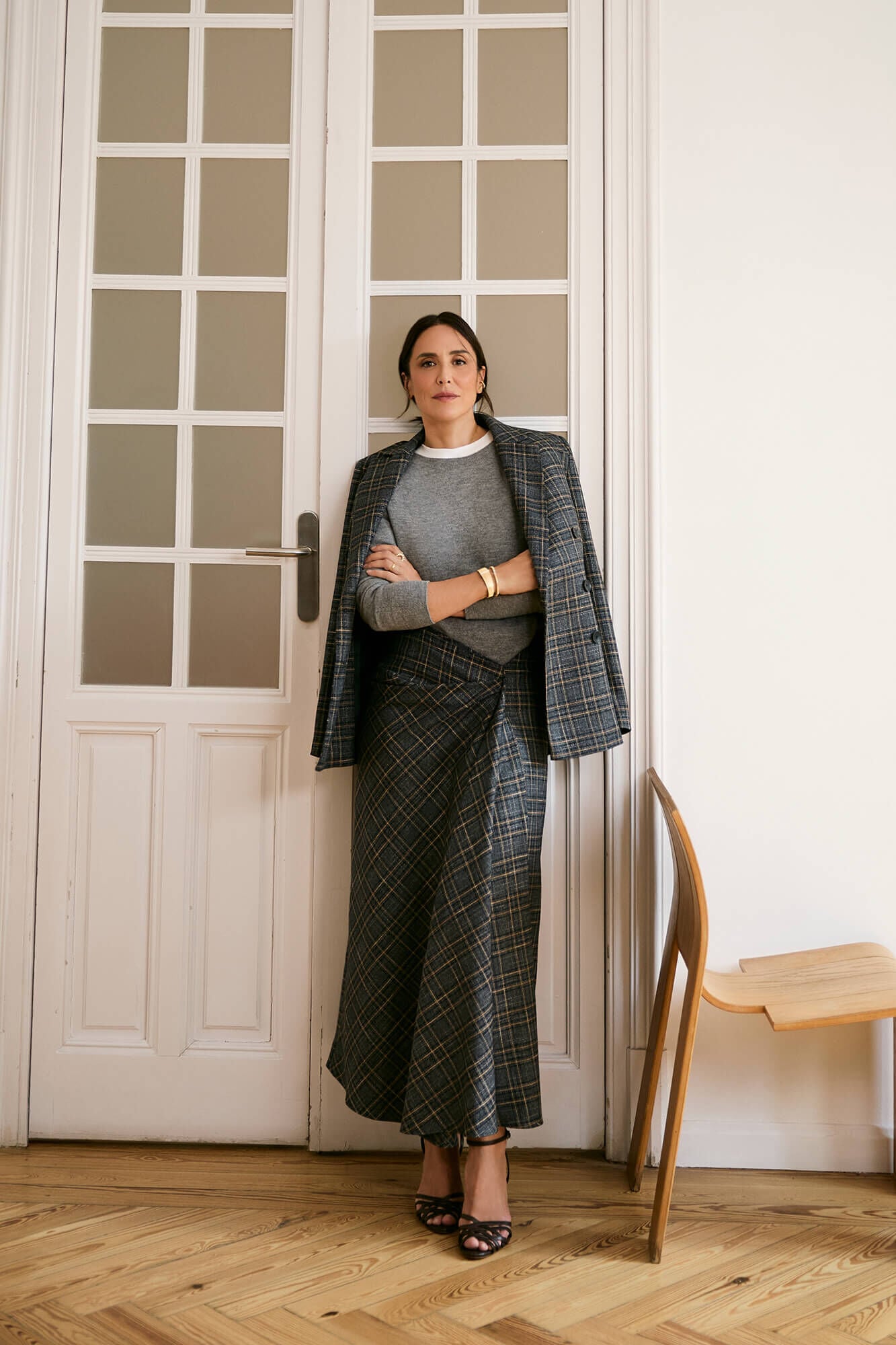 TFP by Tamara Falc&oacute; Plaid straight skirt