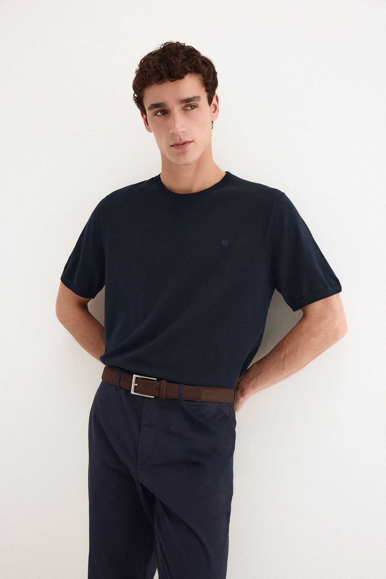Pedro del Hierro Premium short sleeve cotton jersey T-shirt Blue