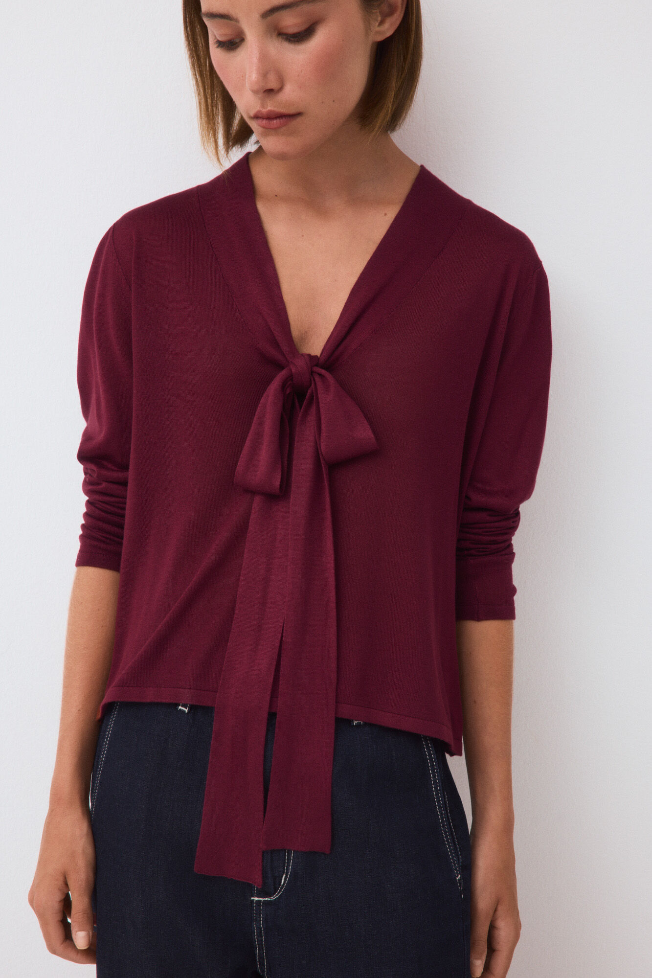 Pedro del Hierro Long sleeve tie jumper Burgundy