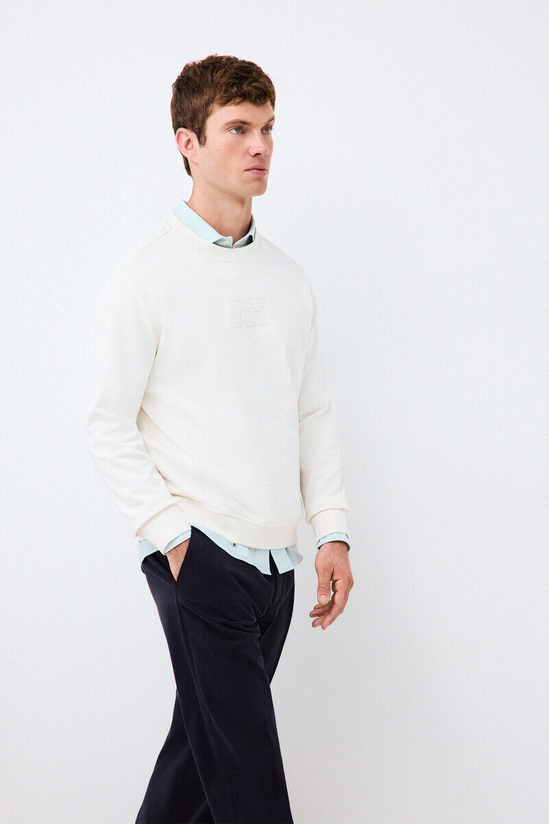 Pedro del Hierro Crew neck logo sweatshirt Ecru