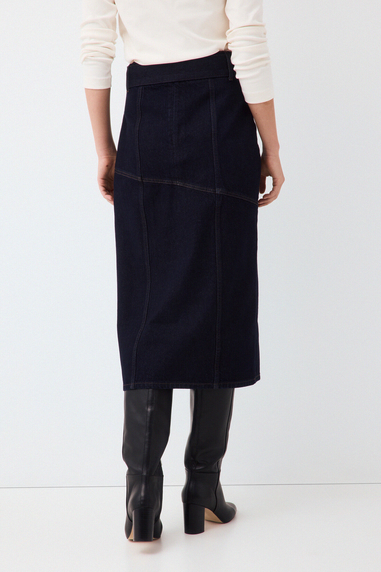 Pedro del Hierro Denim straight skirt with V-shaped cuts Blue