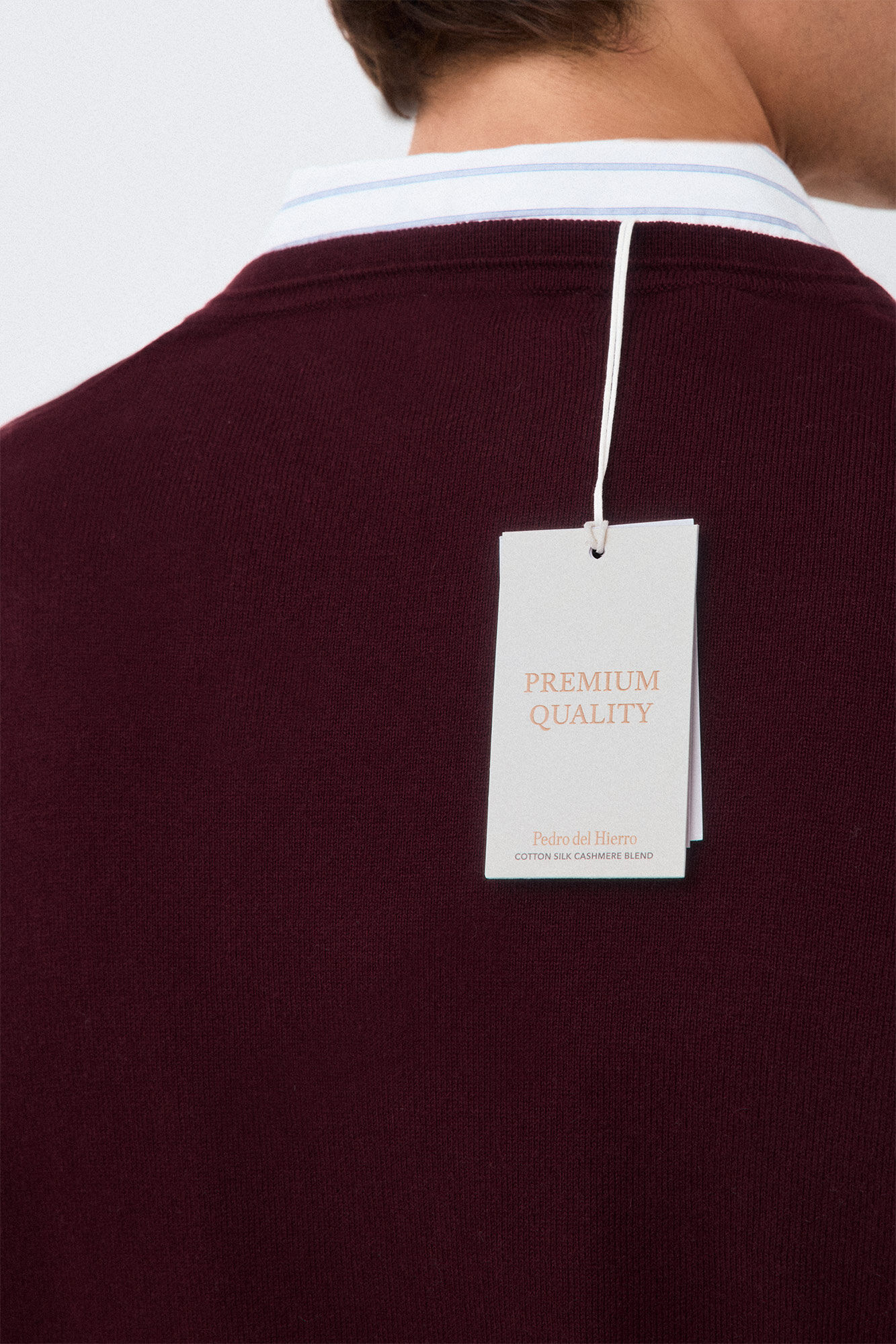 Pedro del Hierro Camisola de malha premium em algod&atilde;o, seda e caxemira Bordeaux