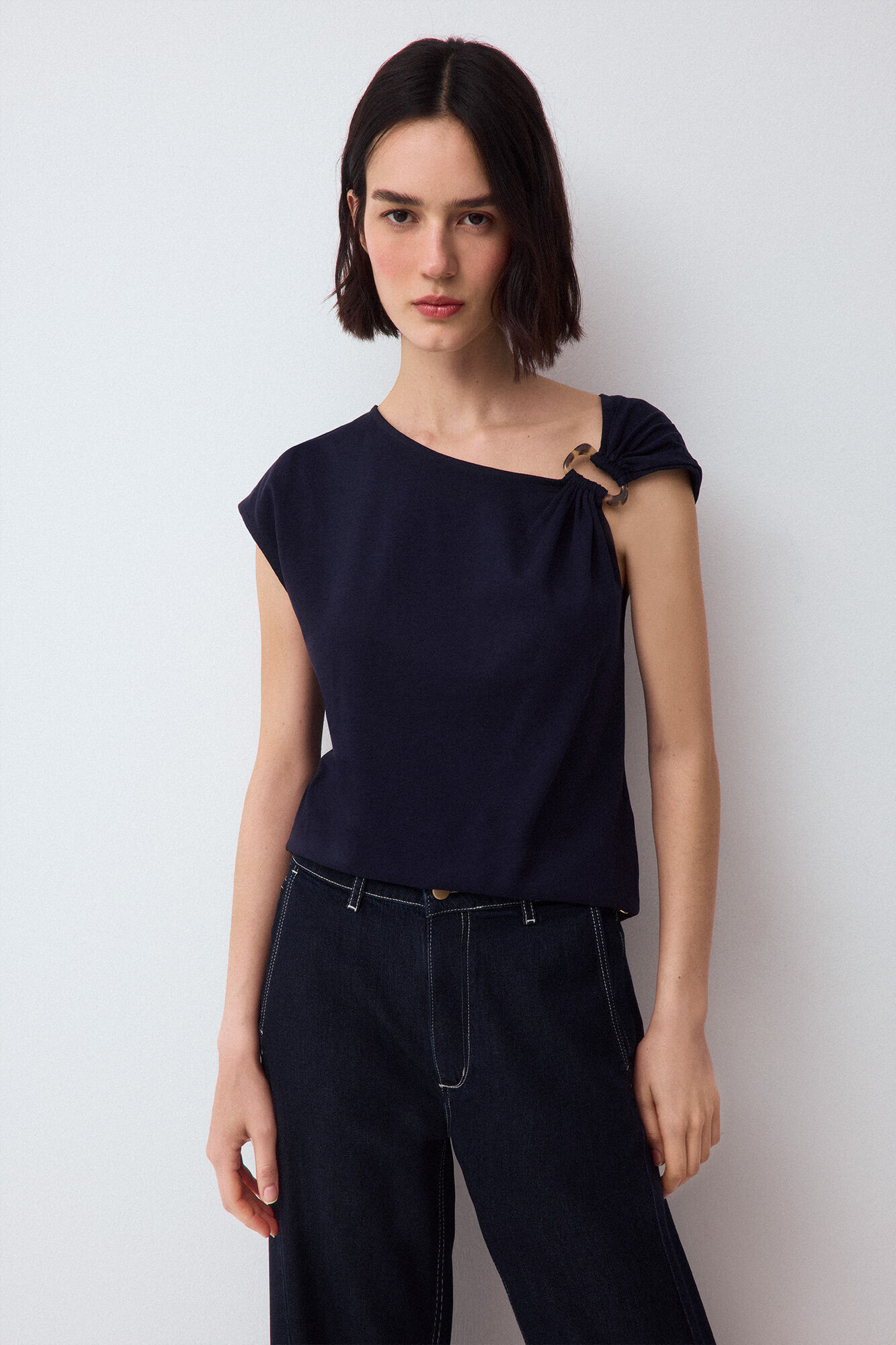 Pedro del Hierro Sleeveless draped T-shirt with buckle detail Blue