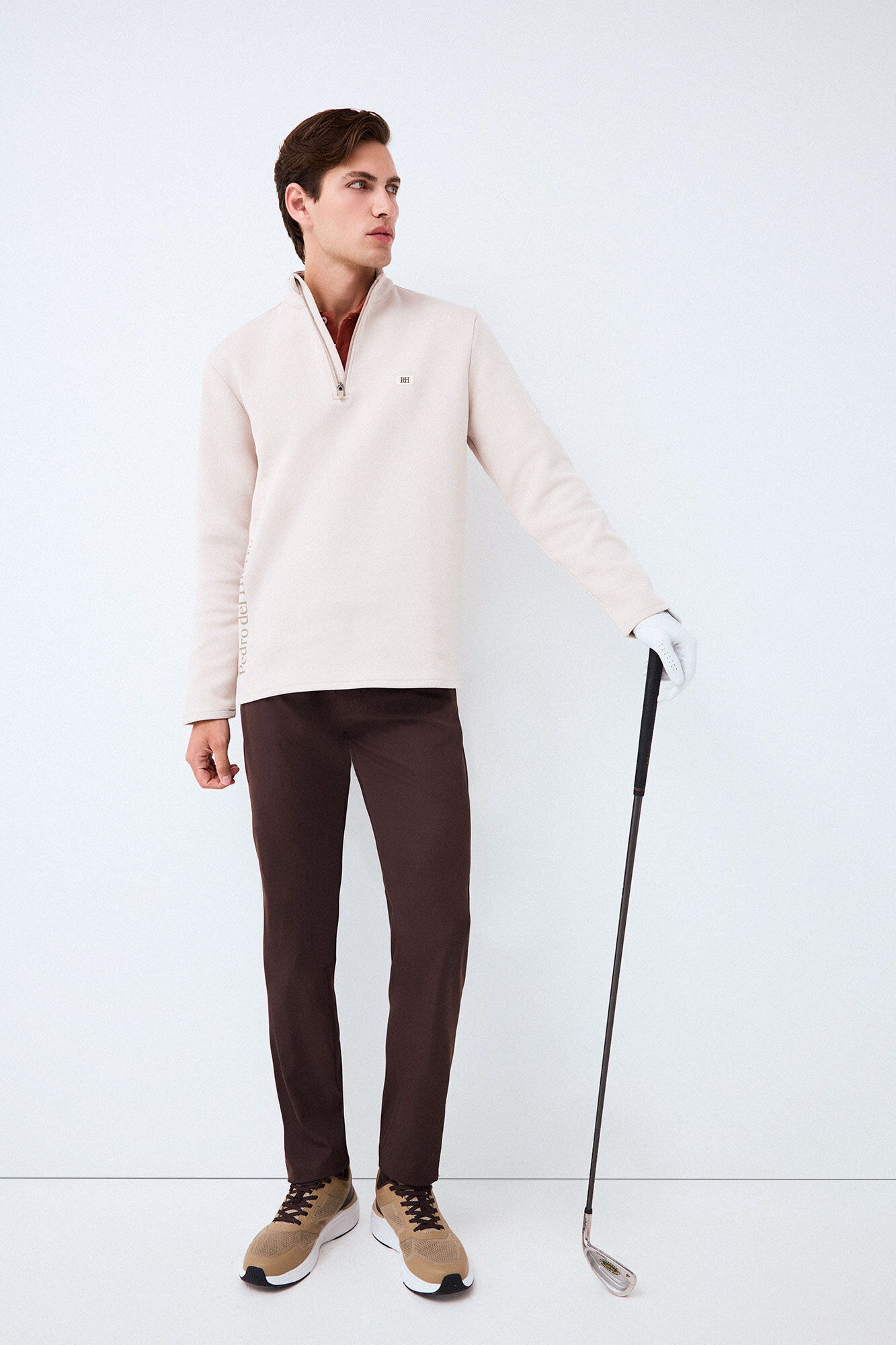 Pedro del Hierro Technical Golf funnel neck sweatshirt Beige