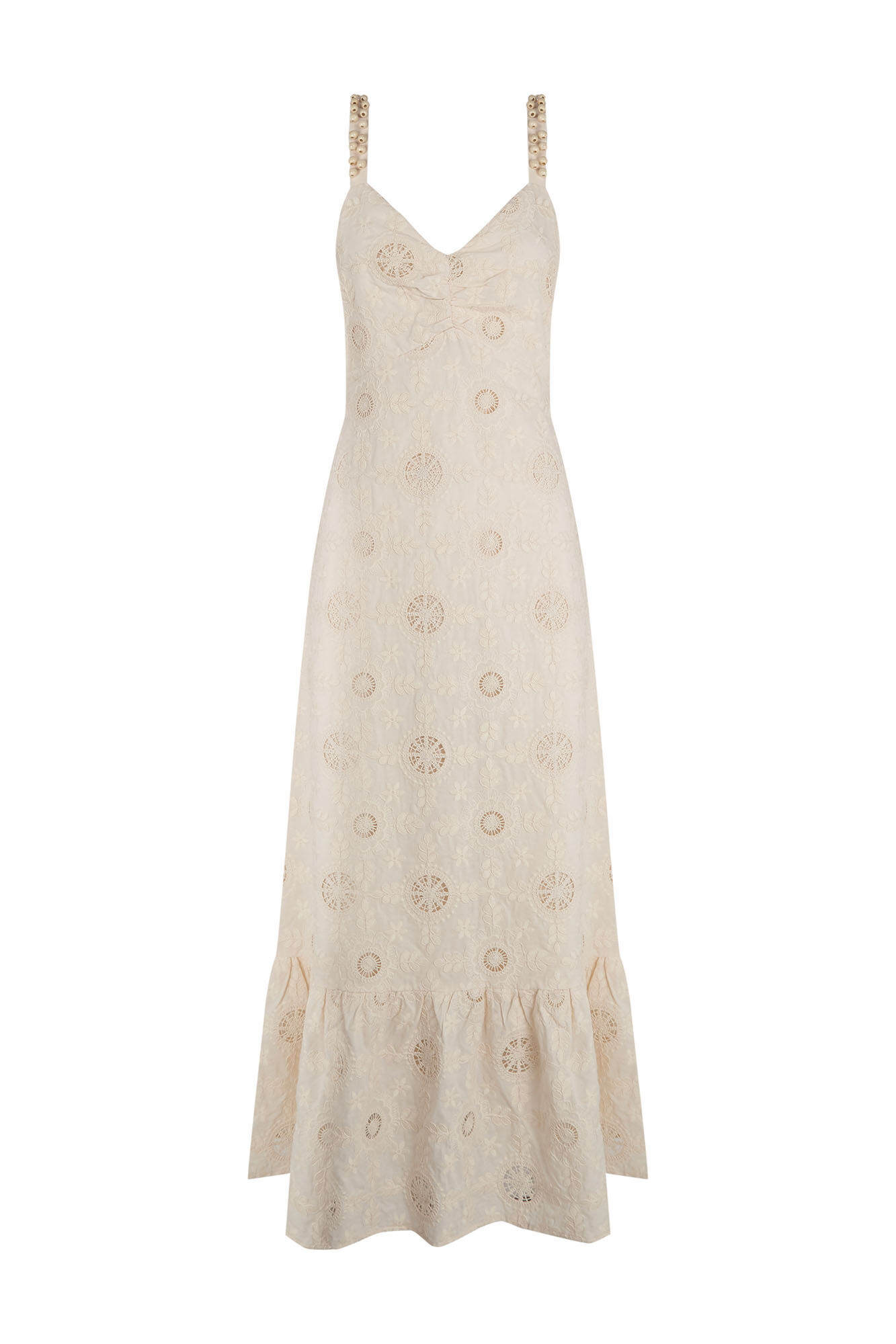 Pedro del Hierro Embroidered cotton long dress Ecru