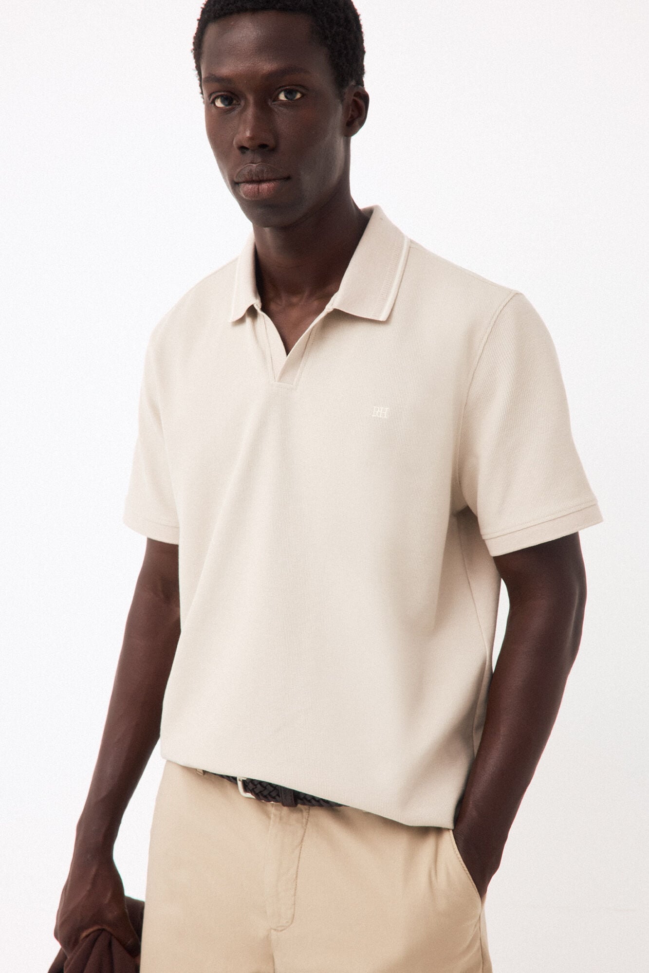 Pedro del Hierro Structured open neck polo shirt
