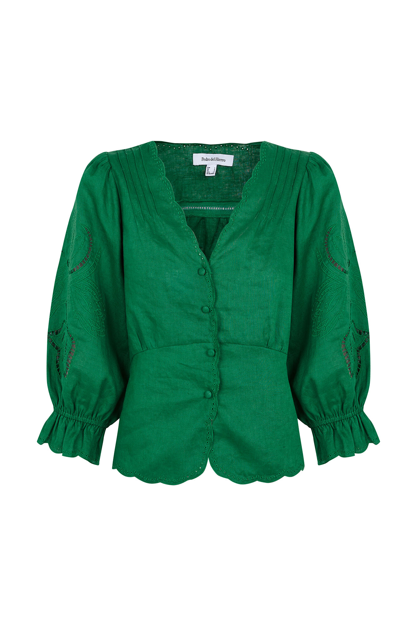 Pedro del Hierro Embroidered linen blouse Green