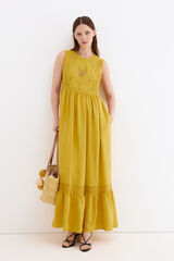 Pedro del Hierro Vestido rom&aacute;ntico bordados Amarillo