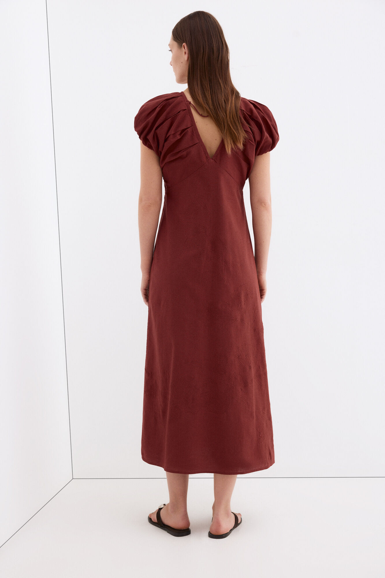 Pedro del Hierro Embroidered floral midi dress Brown