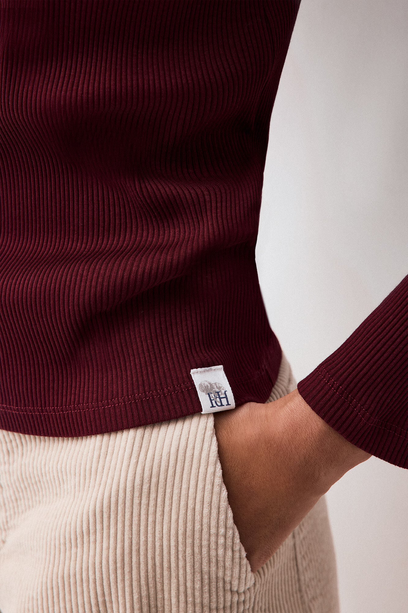 Pedro del Hierro Long-sleeved ribbed T-shirt Burgundy