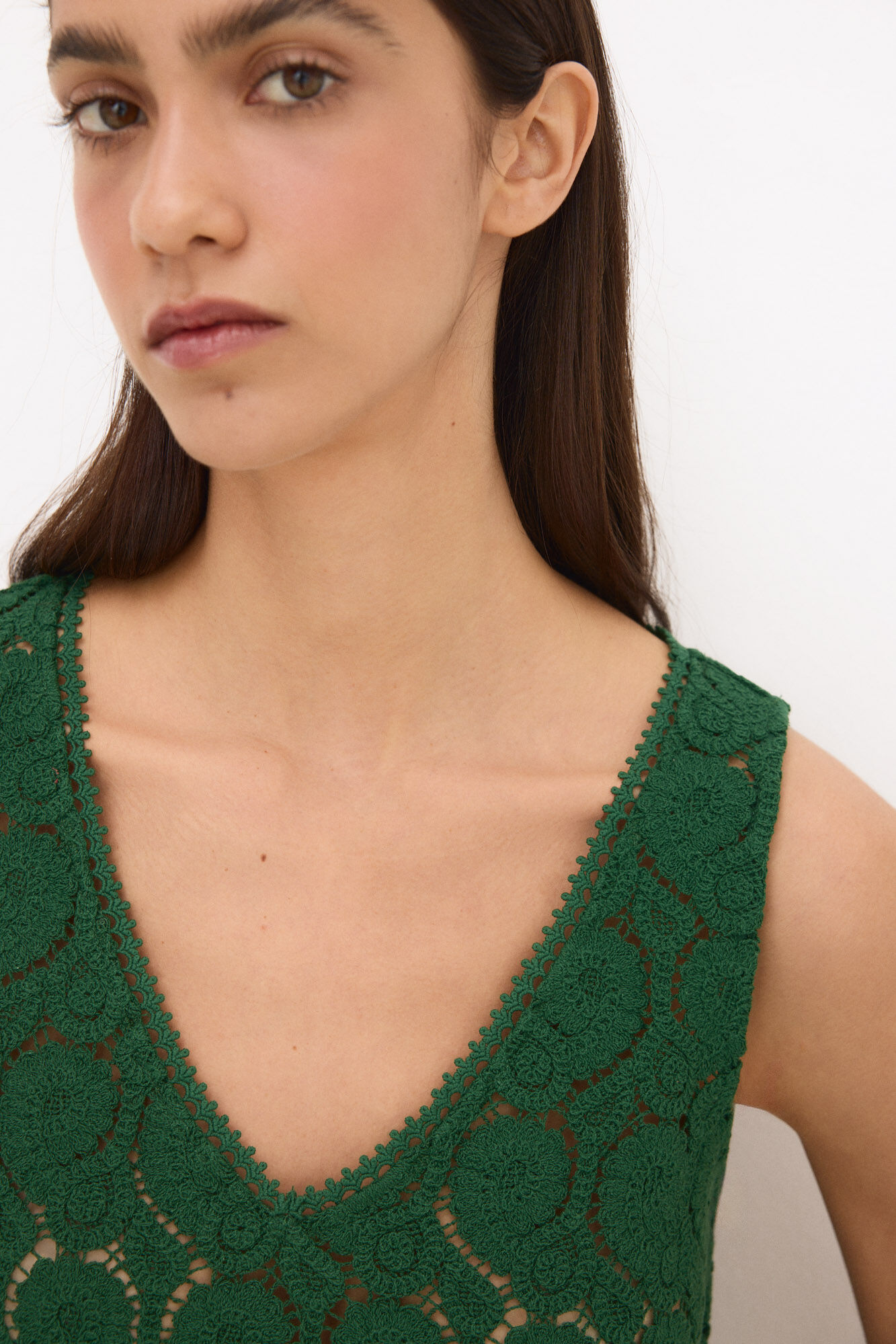 Pedro del Hierro Sleeveless crochet T-shirt Green