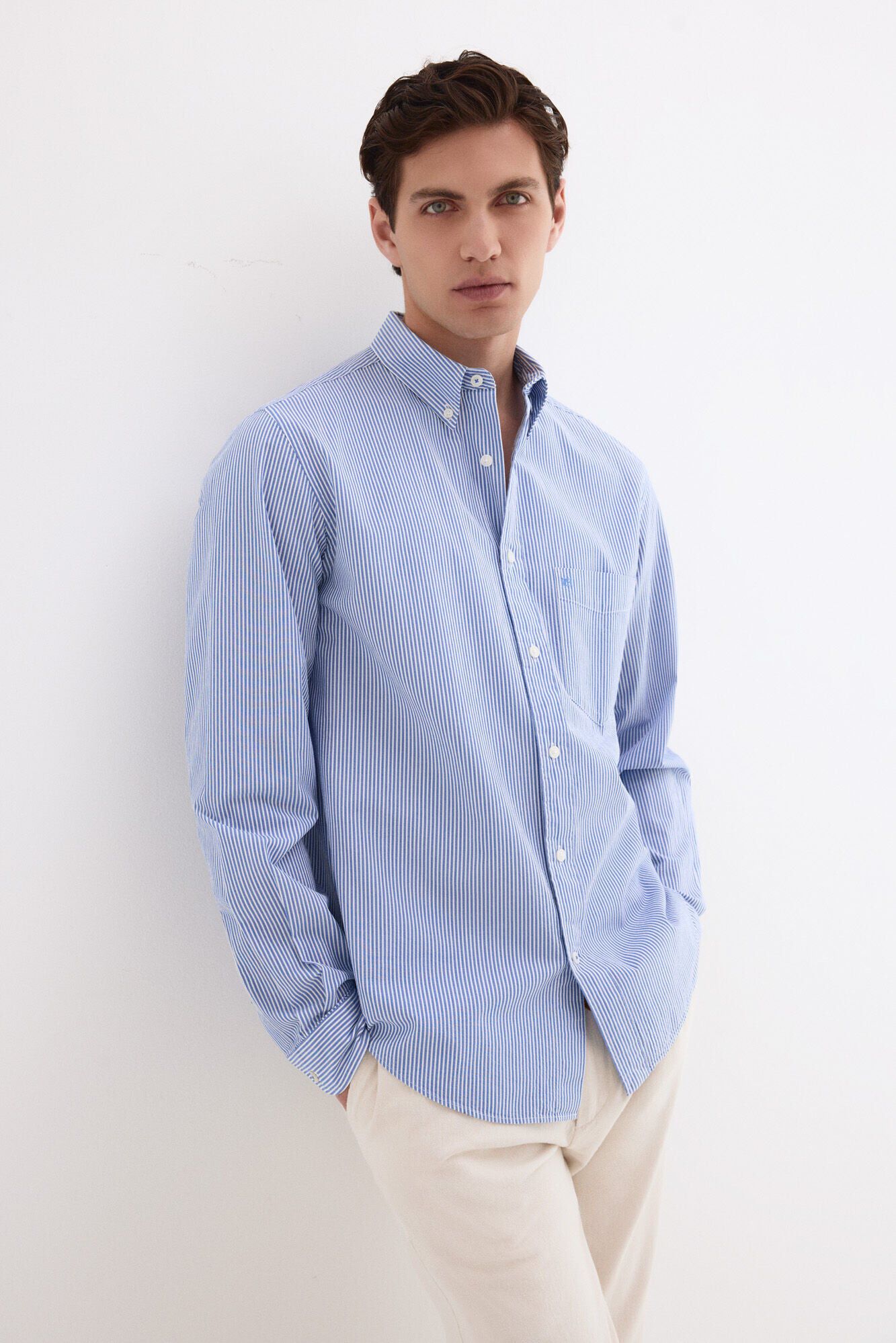 Pedro del Hierro Seersucker striped shirt Blue