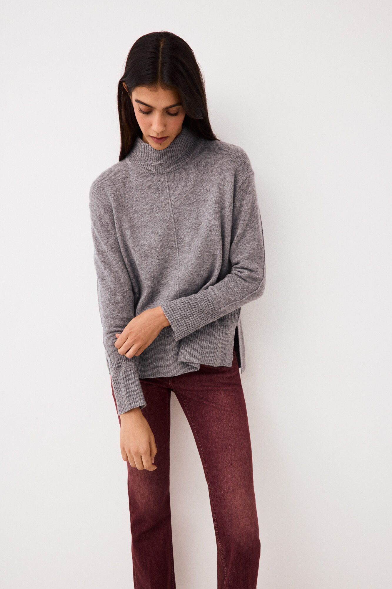 Pedro del Hierro Wool funnel neck jumper with central seam