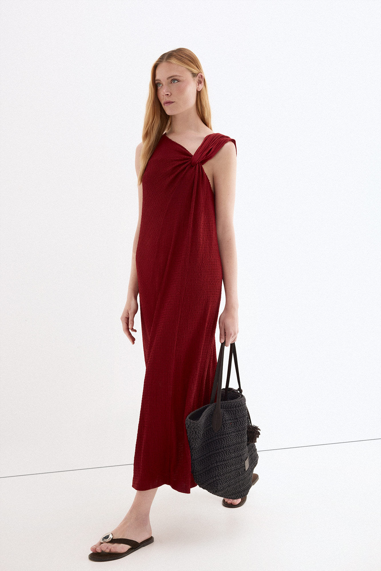 Pedro del Hierro Asymmetric neckline long dress Red