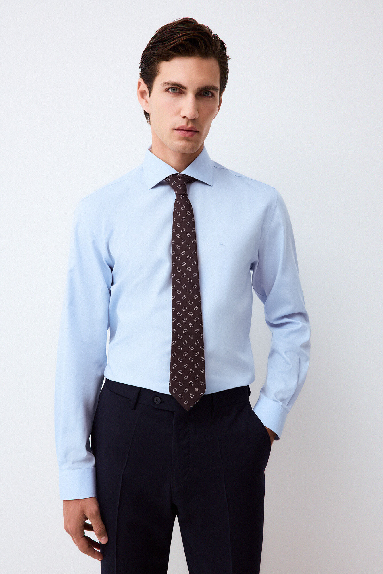 Pedro del Hierro Plain non-iron + anti-stain dress shirt Blue