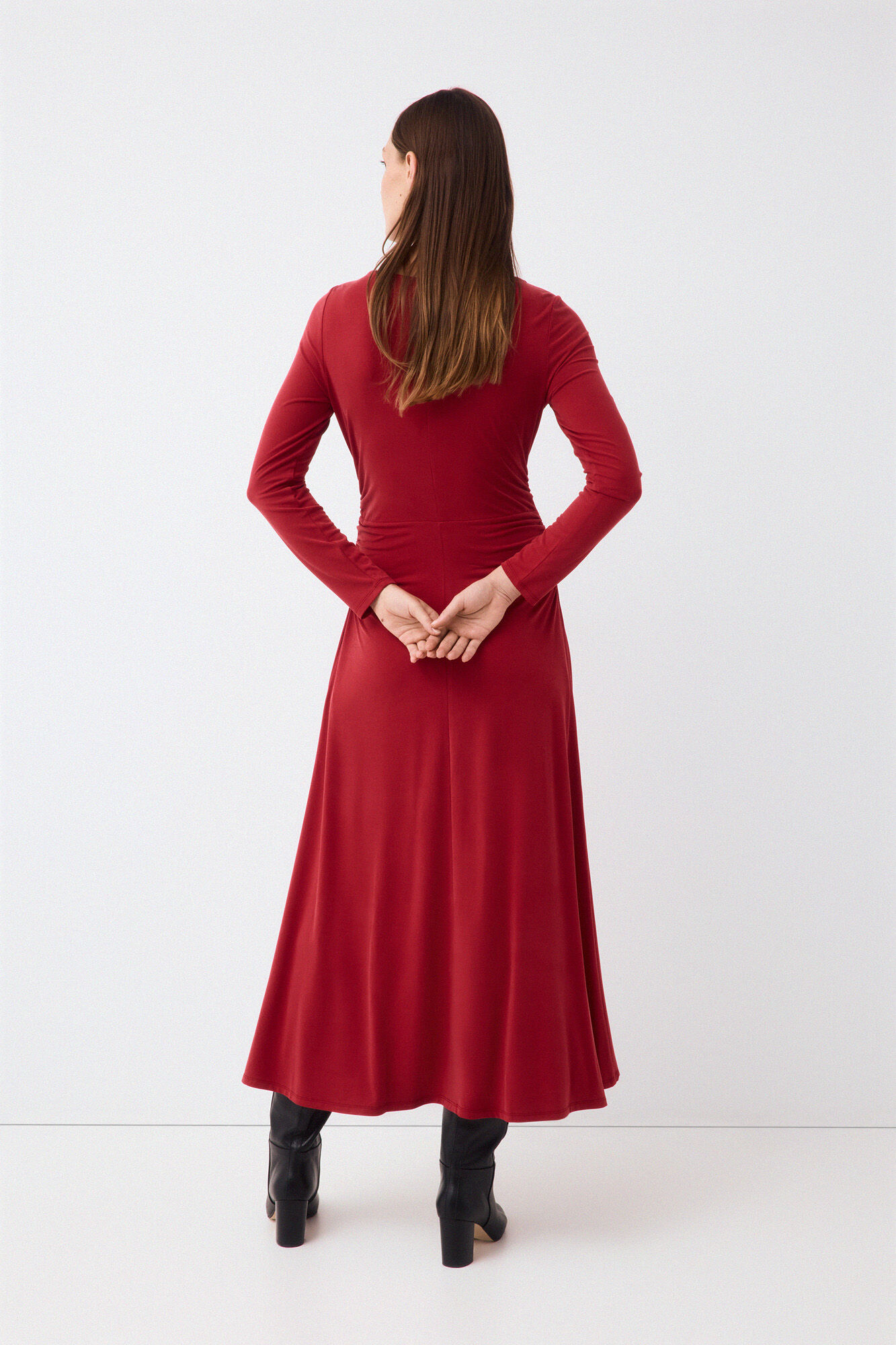 Pedro del Hierro Fluid long sleeve dress with knot detail Red