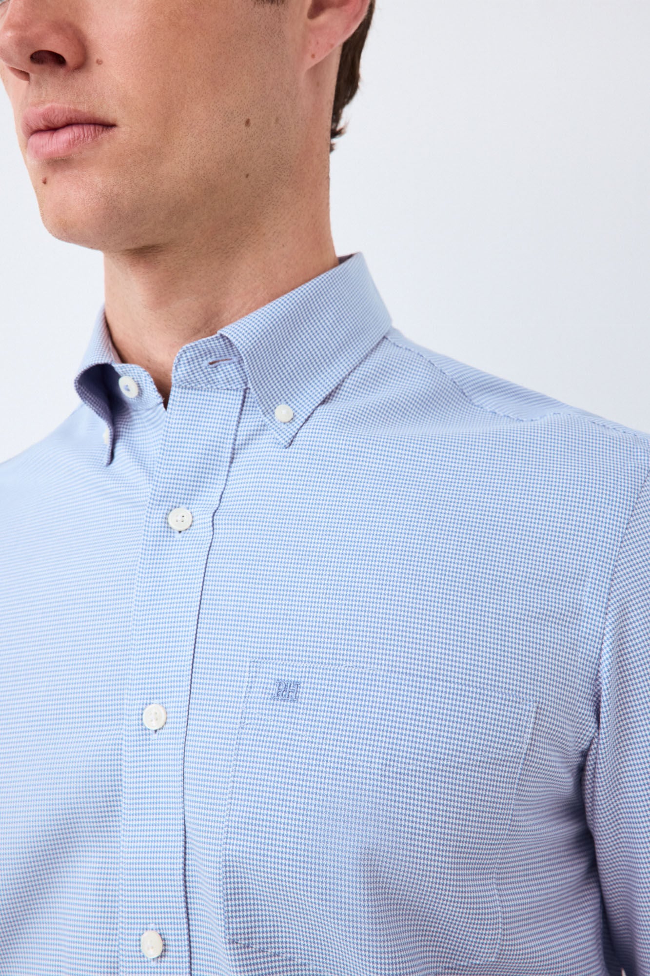 Pedro del Hierro Micro houndstooth twill shirt