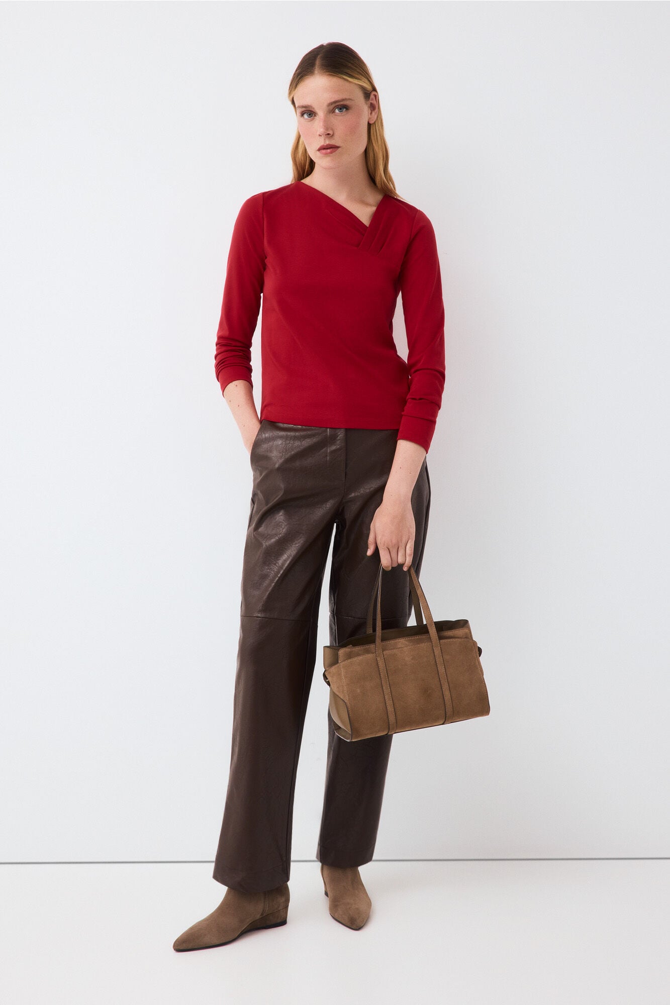 Pedro del Hierro T-shirt decote assim&eacute;trico cruzado Vermelho